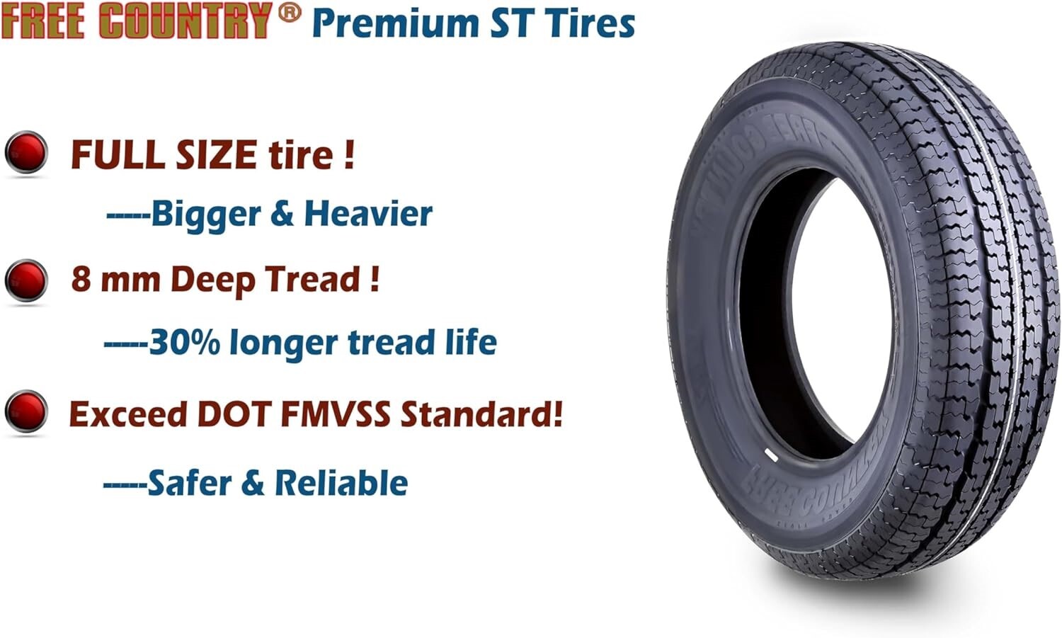 Free Country Trailer Tire Rim ST225/75R15 10-Ply E 117M 6 Lug x 5.5″ White Spoke