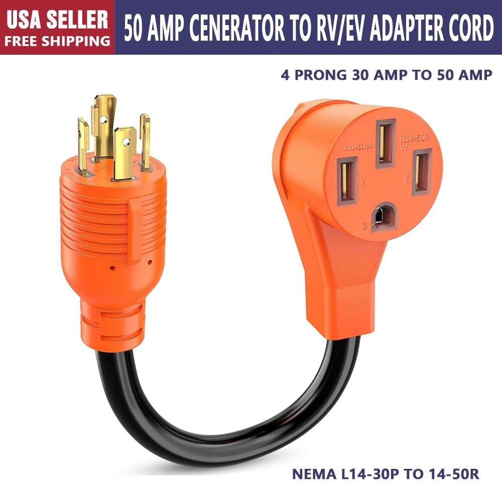 4 Prong 30 Amp to 50 Amp Generator to RV/EV Adapter Cord, NEMA L14-30P to 14-50R