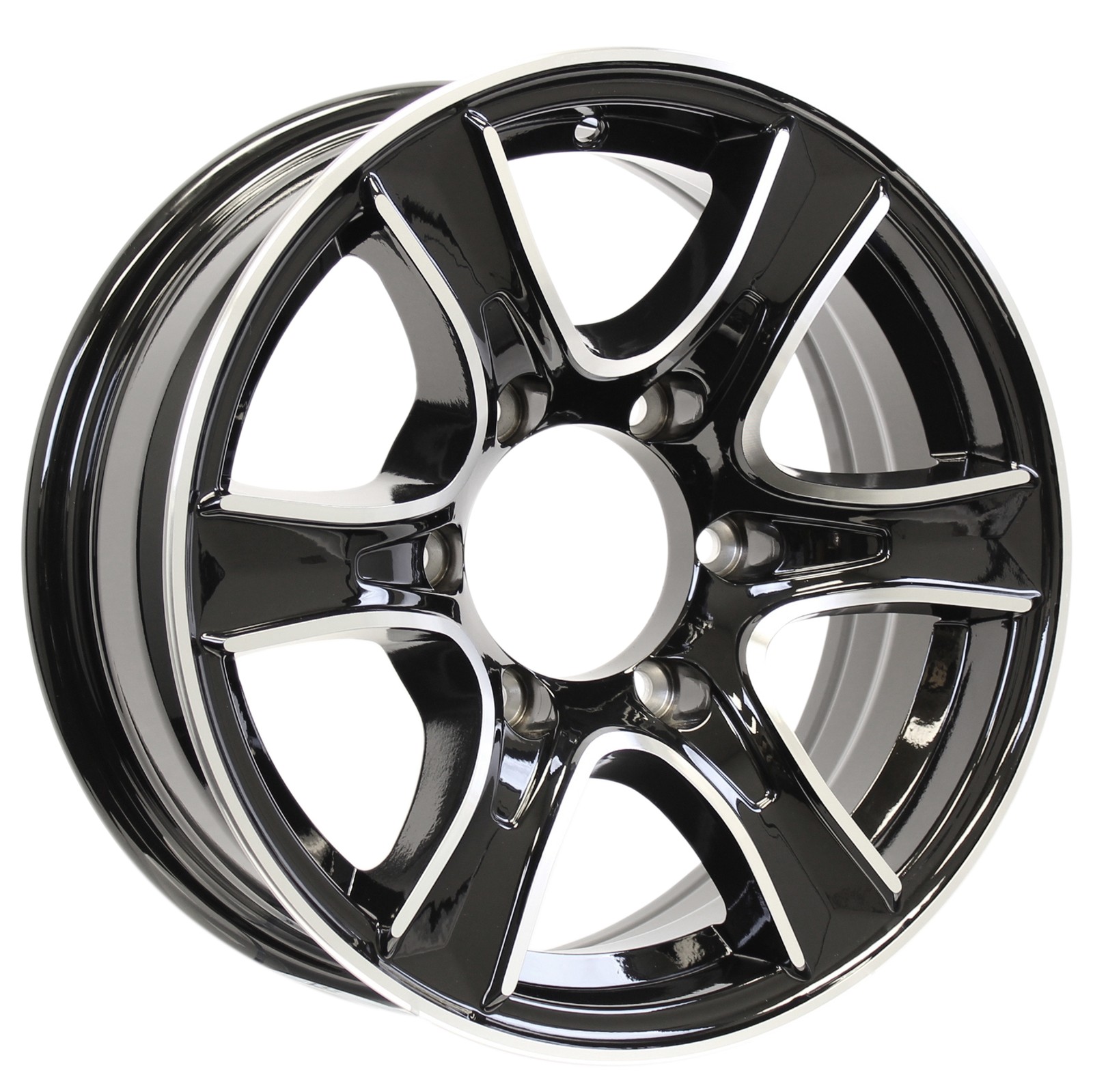Aluminum Trailer Wheel 15X6 15 Inch Thoroughbred Black 6 Lug 5.5 Inch Center