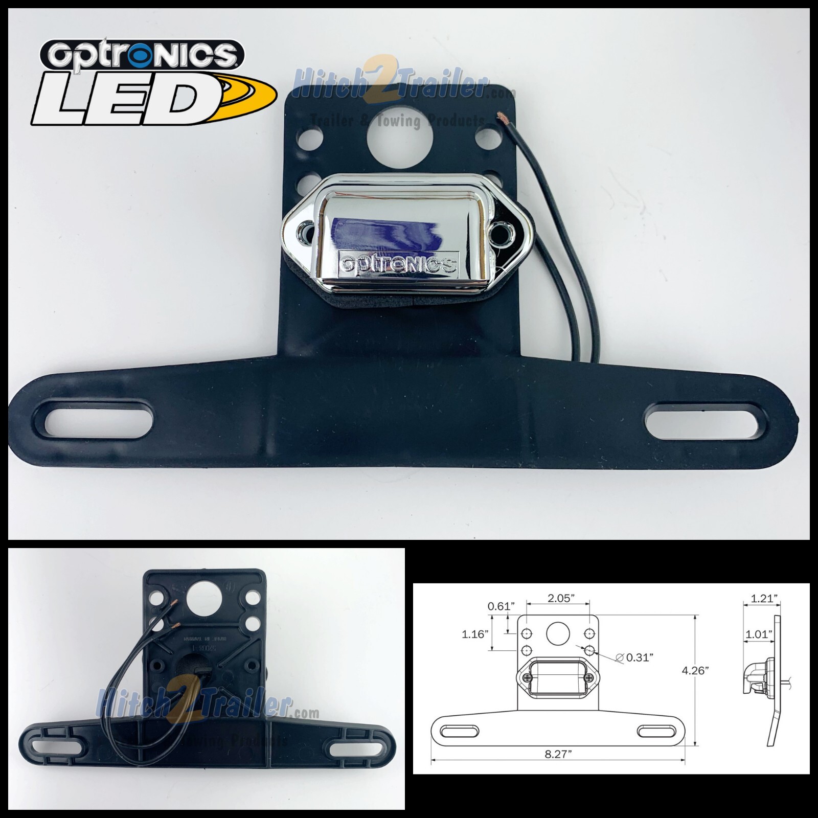 Optronics Mini LED License plate Light with bracket Chrome Housing Truck trailer