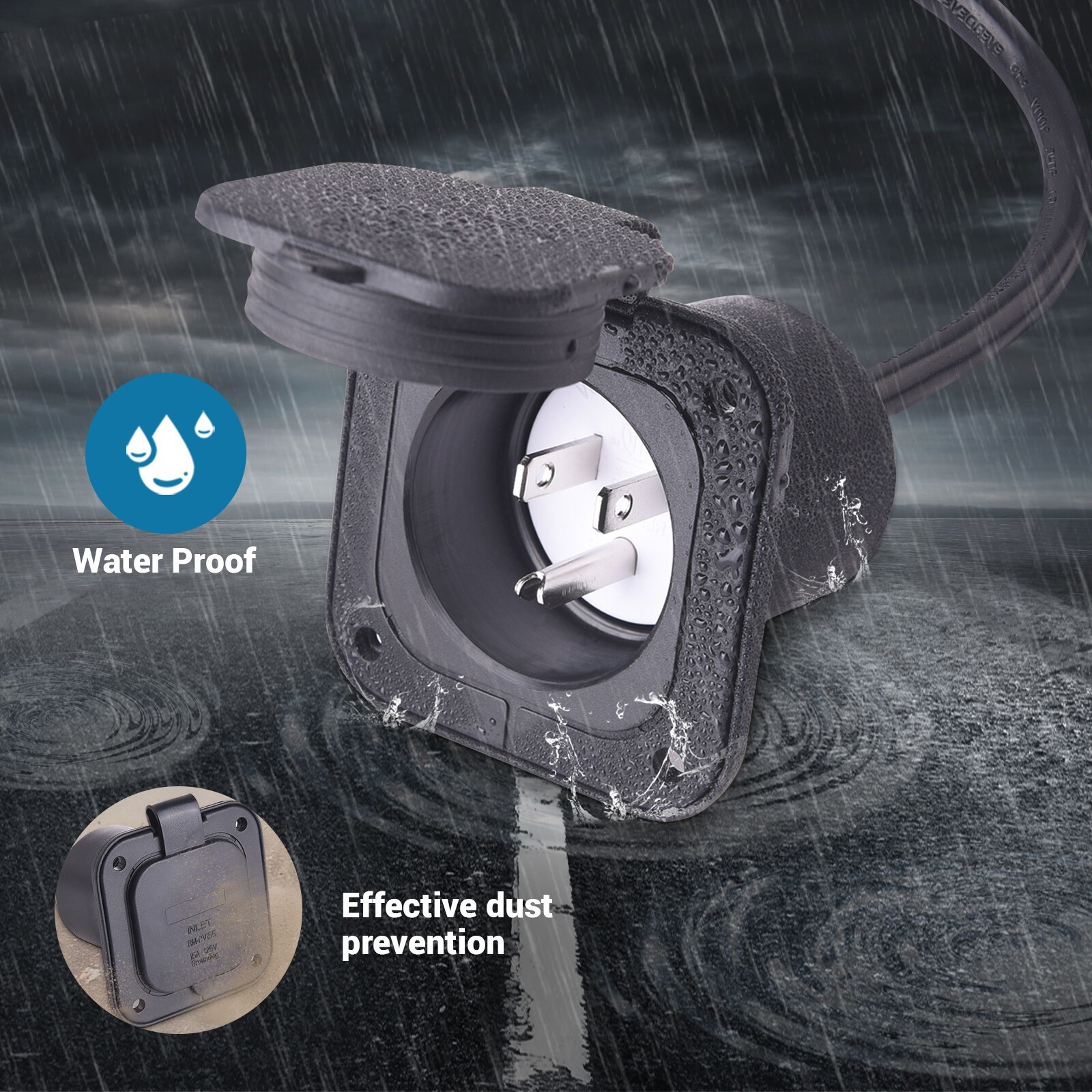 15A AC Port Plug 125V Shore Power Inlet w/ Integrated 18″ Cord for Boat Marine