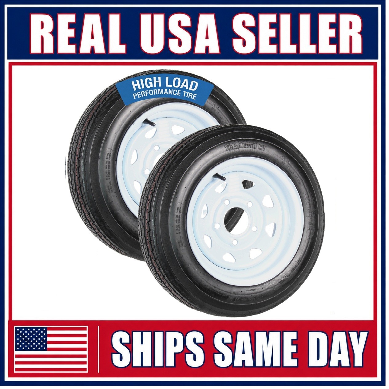 2-Pack Trailer Tire Rim 4.80-12 480-12 12″ Load C 5 Lug 4.5″ Center White Wheel