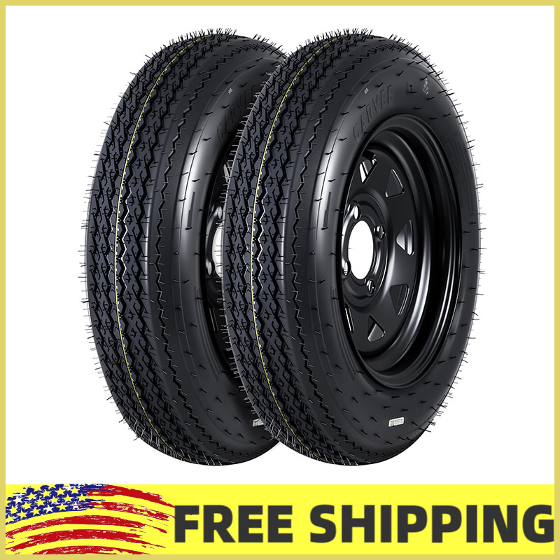 2pcs Trailer Tire On Rim 4.80-12 480-12 6ply 4 Lug on 4″ 12 in Wheels Black