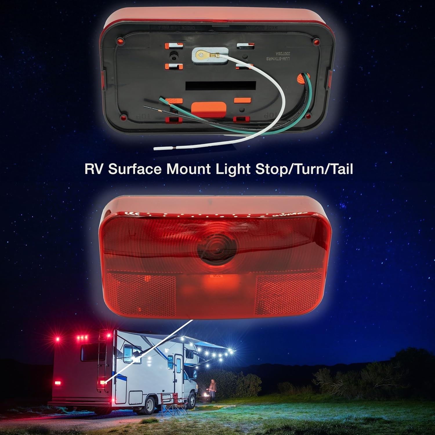 RV Trailer Stop Turn Tail Light Surface Mount Black 12V Incandescent Rear Lamp