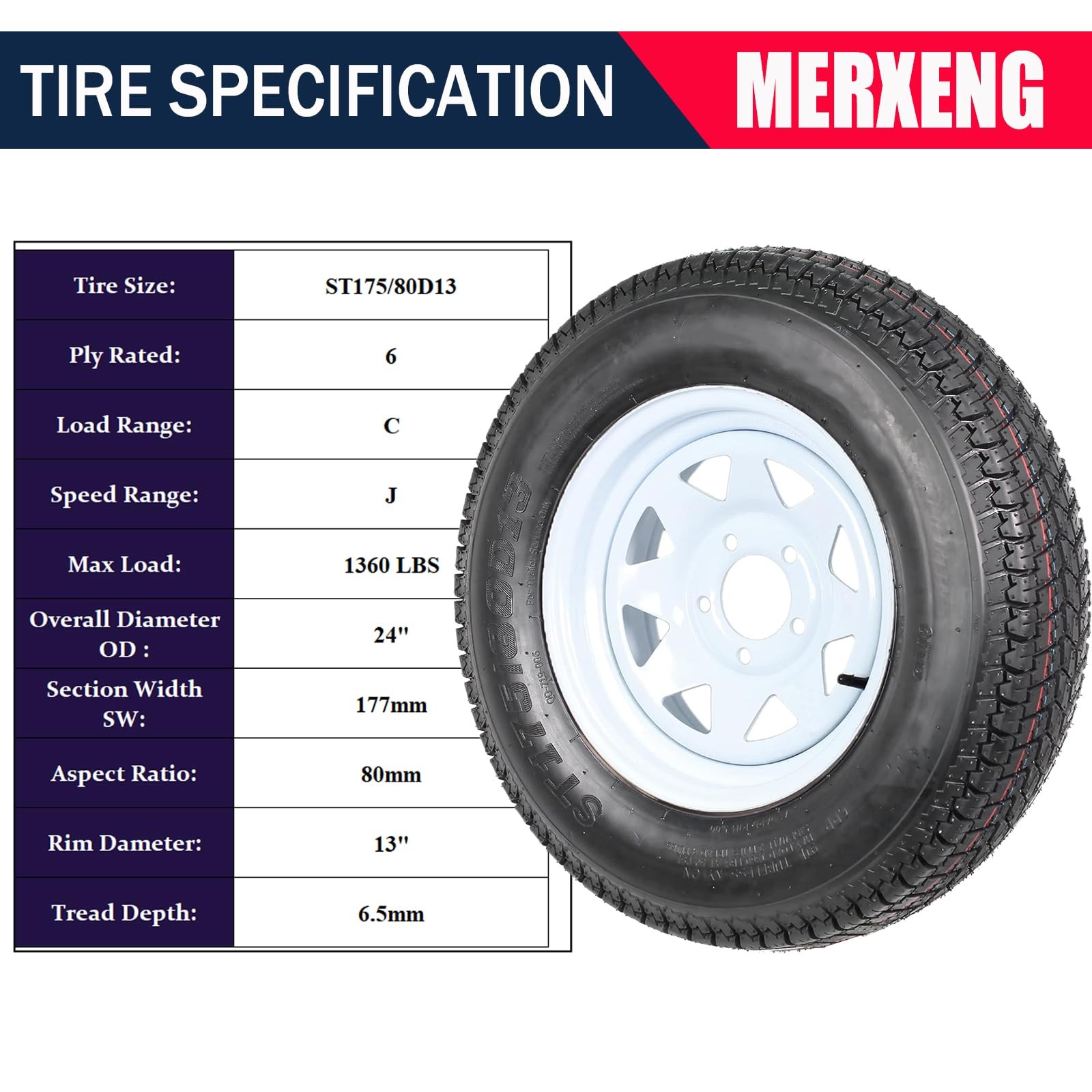 2 Pack ST175/80D13 Trailer Tires with Rims 175/80 D 13 LRC 5 Lug on 4.5″, 6PR