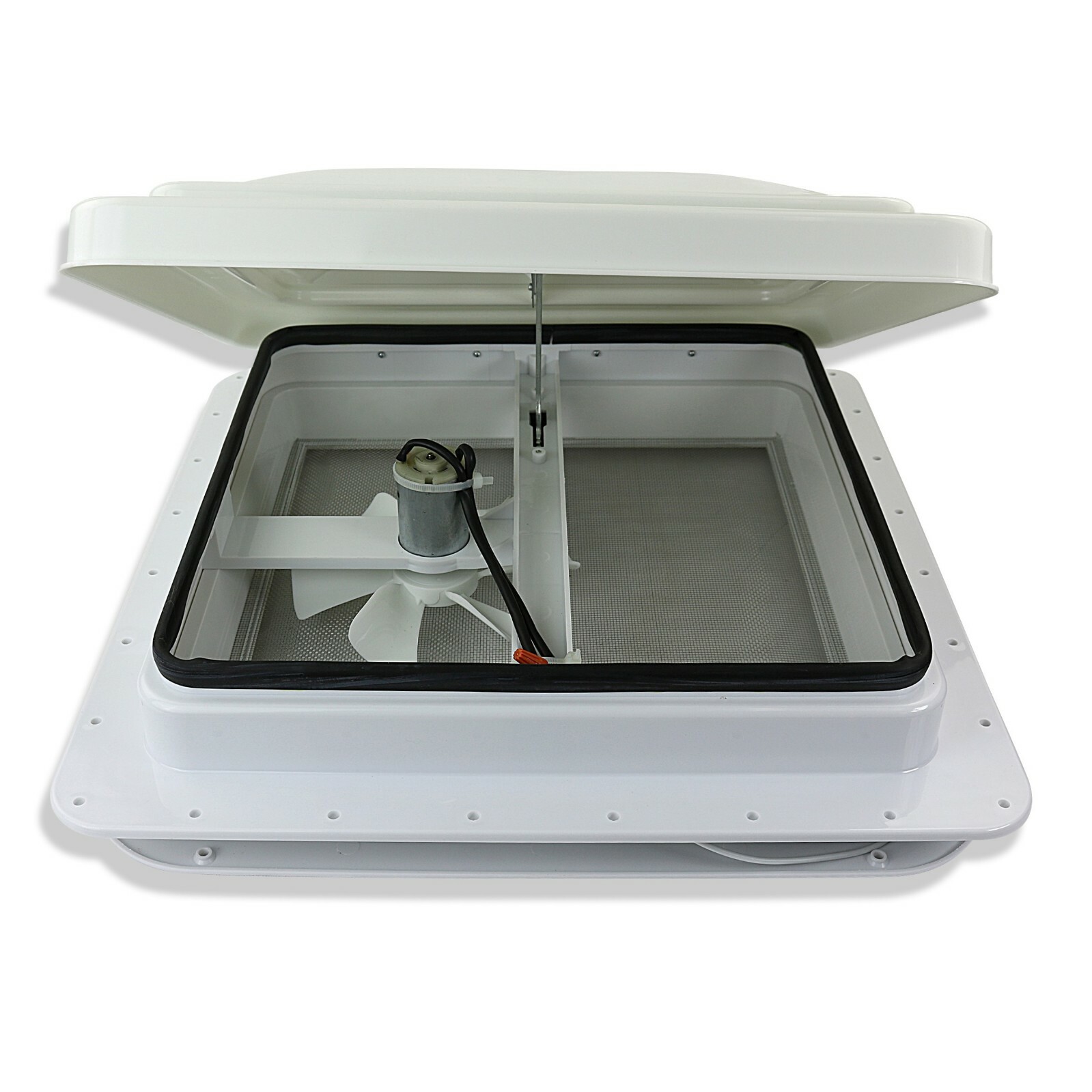 14″ x 14″ RV Roof vent Complete 12 volt FAN w/ WHITE lid inner garnish ring