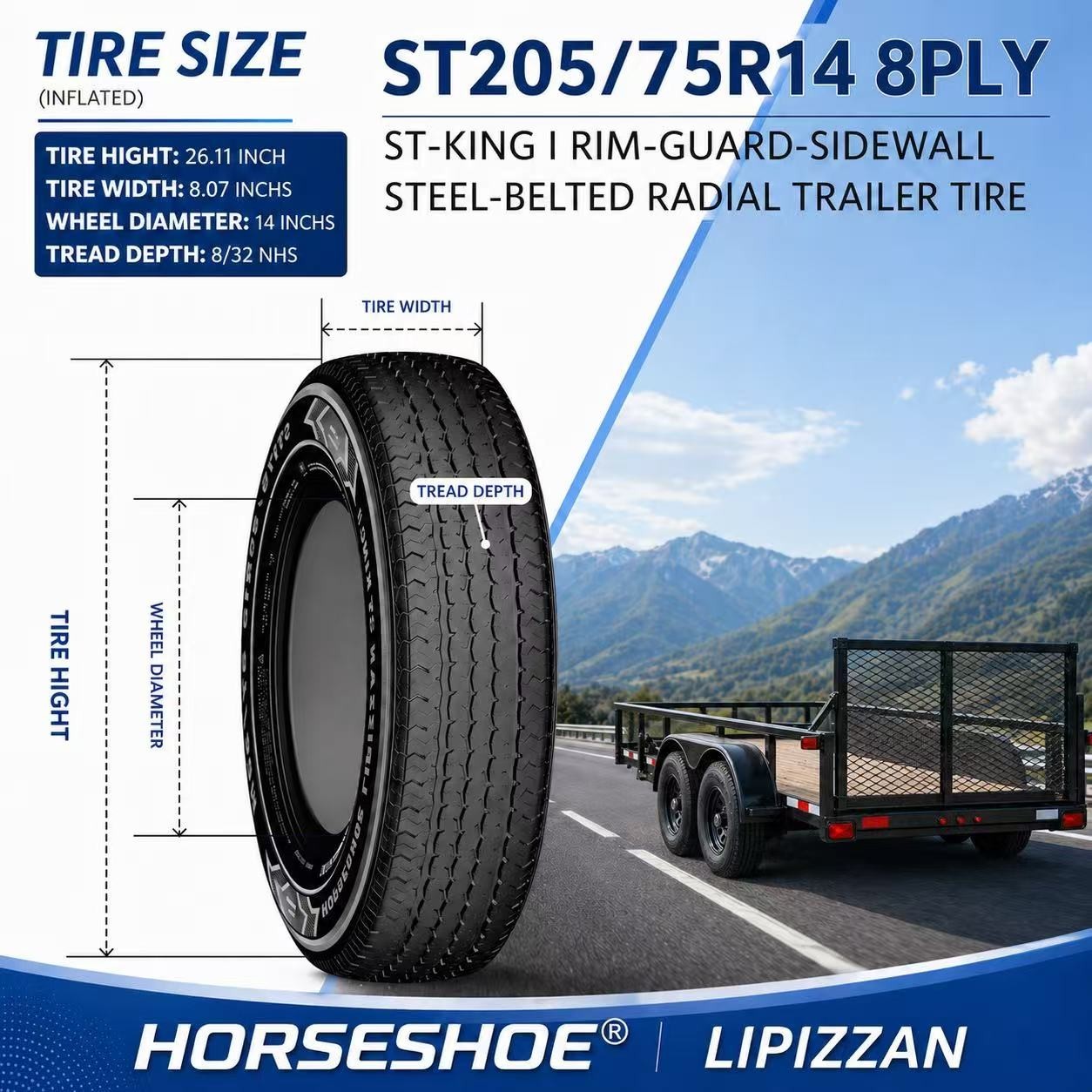 2 LIPIZZAN ST205/75R14 8PR 105/101M Trailer Tires 205/75R14 ST-KING I 205 75 14