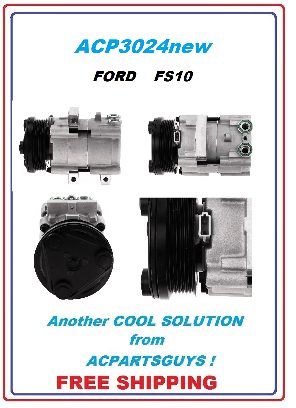 AC Compressor FS10 Replacement for FORD 3R3Z19V703AB F3LY19703A NYCC20 YCC-284