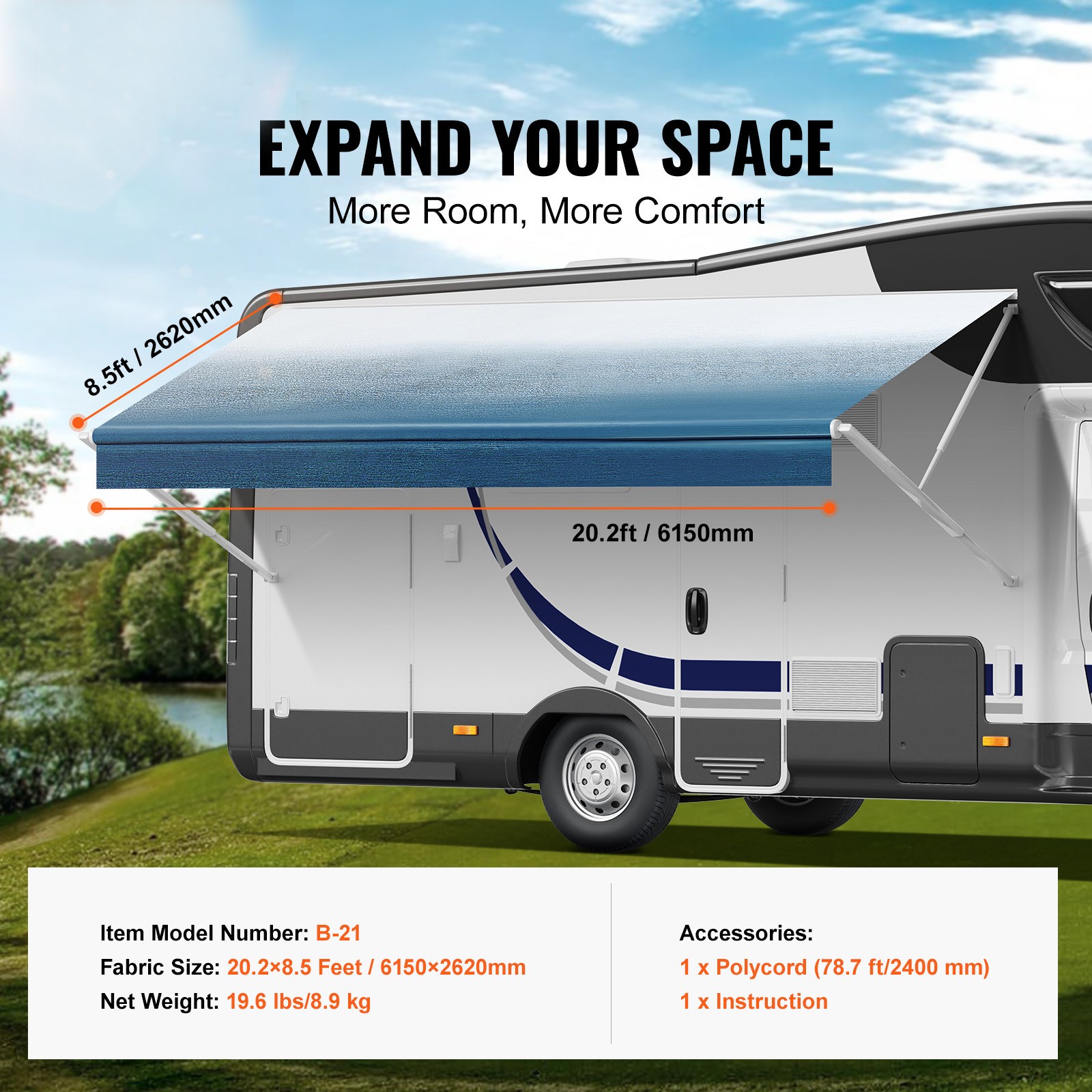 Uimoso 21’RV Awning Fabric Replacement (20’2″ Fabric) Waterproof 16oz PVC Fabric