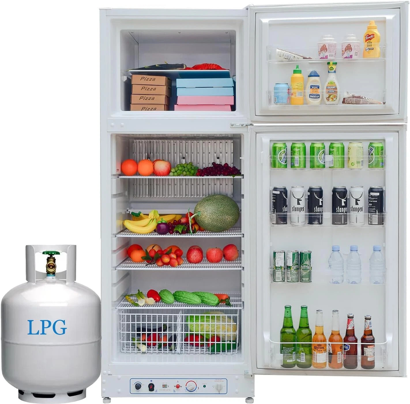 Smad Gas LPG Fridge Freezer Outdoor RV Refrigerator with freezer 13.4 Cu.Ft 110V