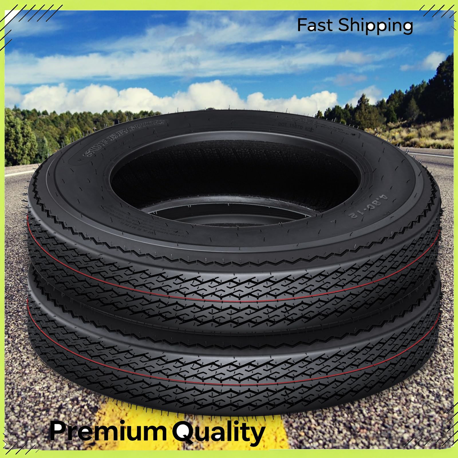All-Season 4.80-12 Set of 2 Radial Trailer Tires 6PR Load Range C Fit 12″ Rims