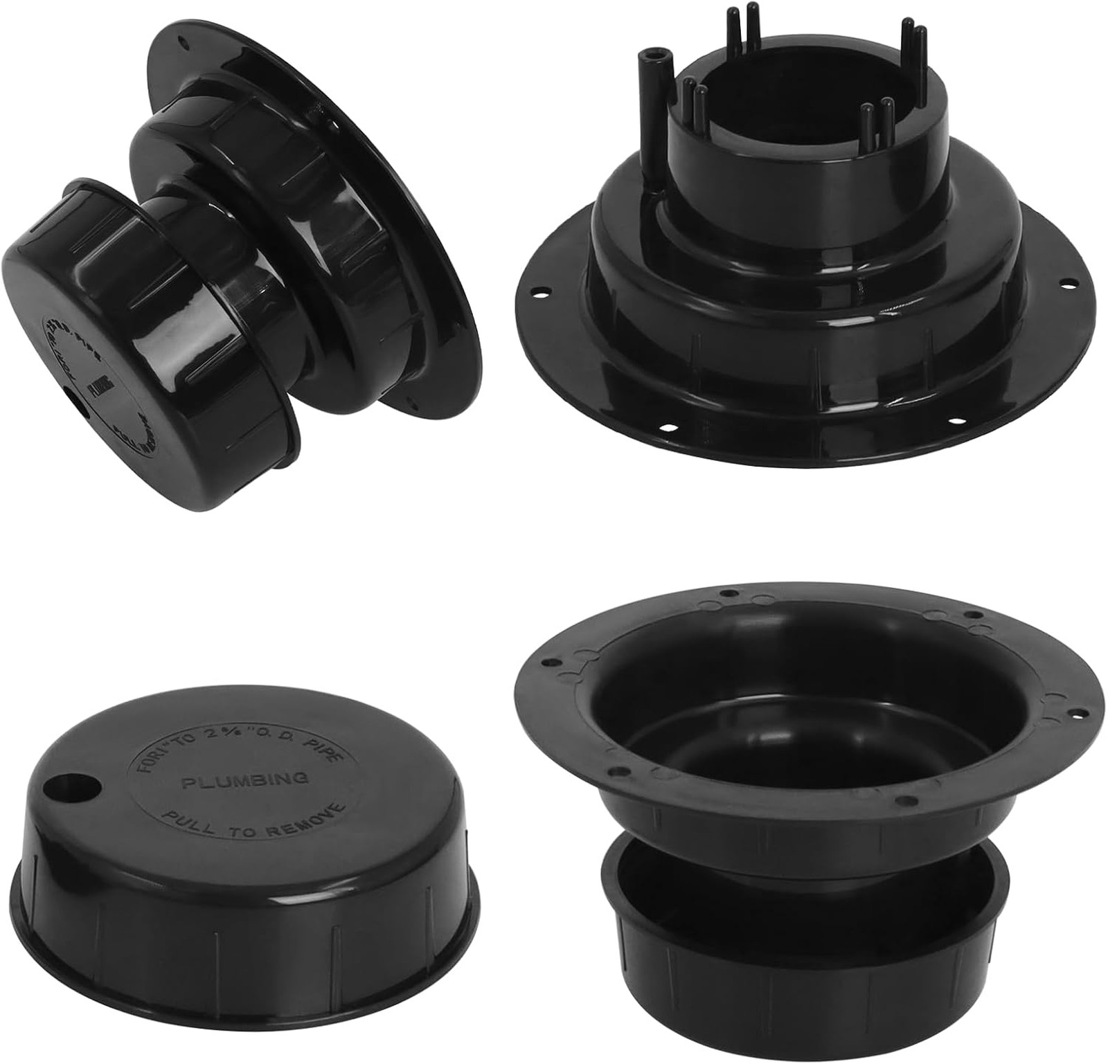 RV Plumbing Vent Caps, UV-Resistant Plastic, 1-2 3/8 Inch Pipe, Black, 2 Pack