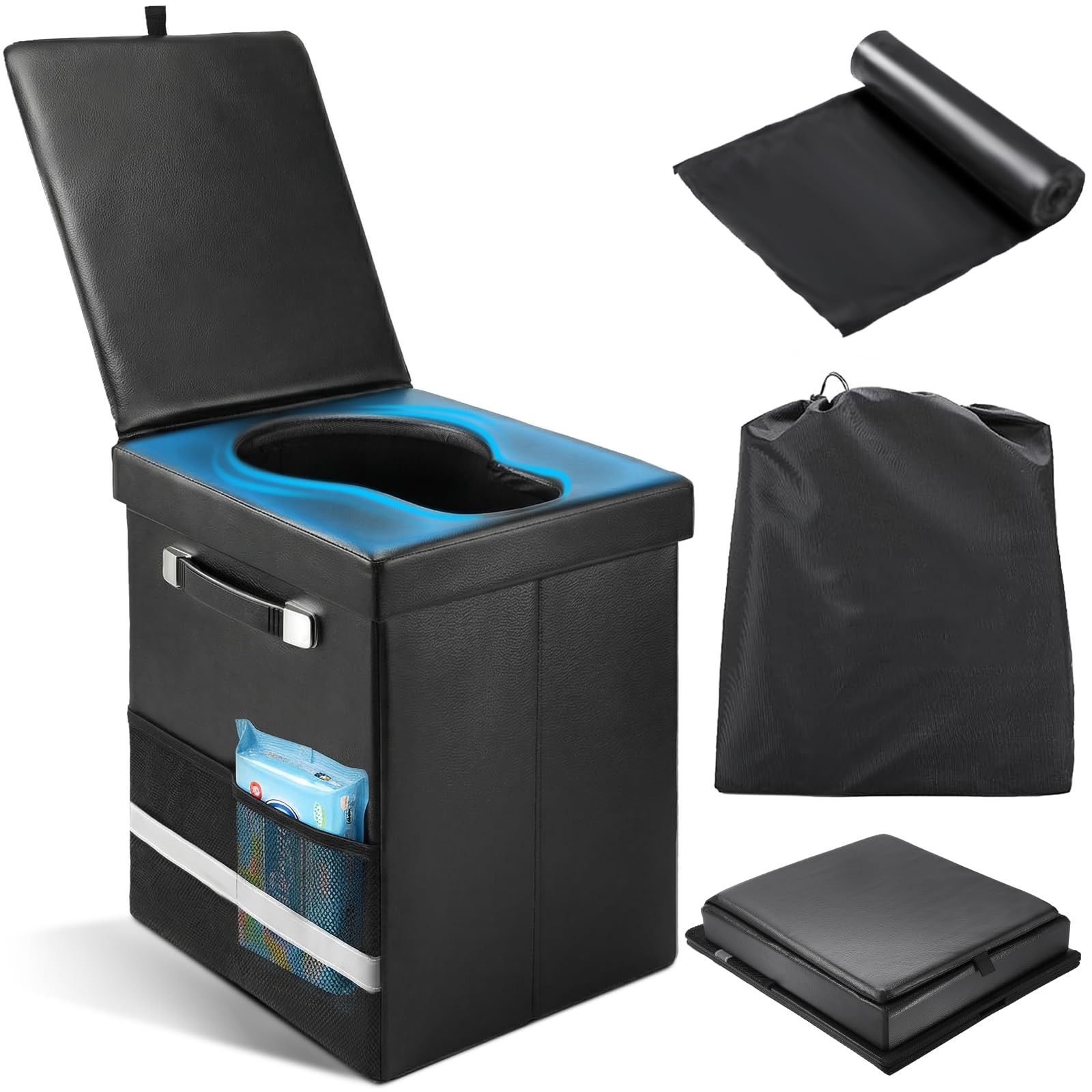2026 Upgraded XL Portable Toilet Adults Large Camping Potty Lid Bag Tall Travel