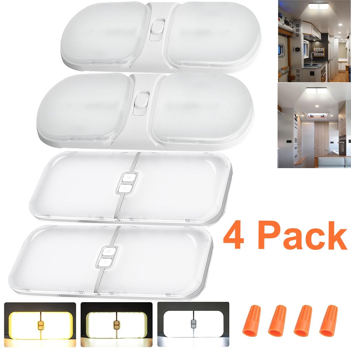 4 Pack RV Interior LED Light 12V Switched Dimmable Ceiling Light Fixture Camper