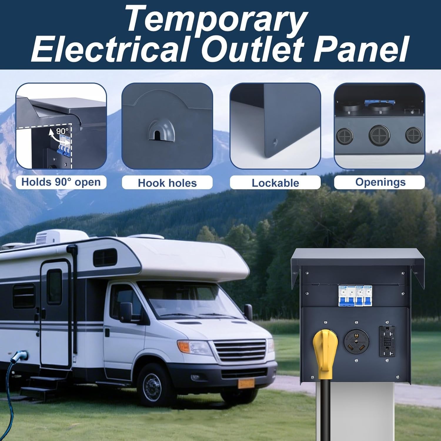20/30/50 Amp Weatherproof RV Electrical Outlet Panel with Breaker