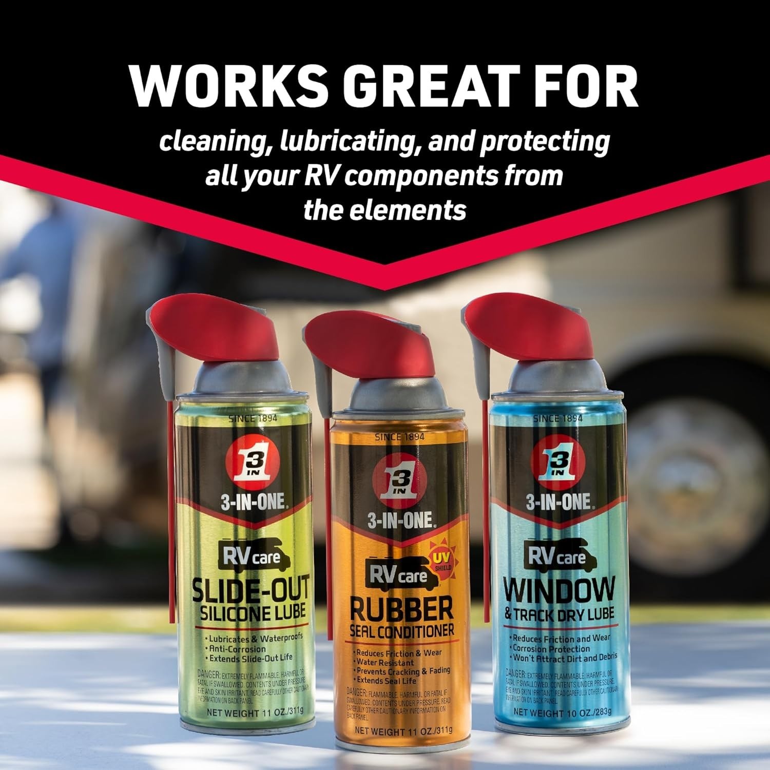 RV Care Trio Pack: Slide Out Lube, Window Track Lube & Rubber Seal Conditioner