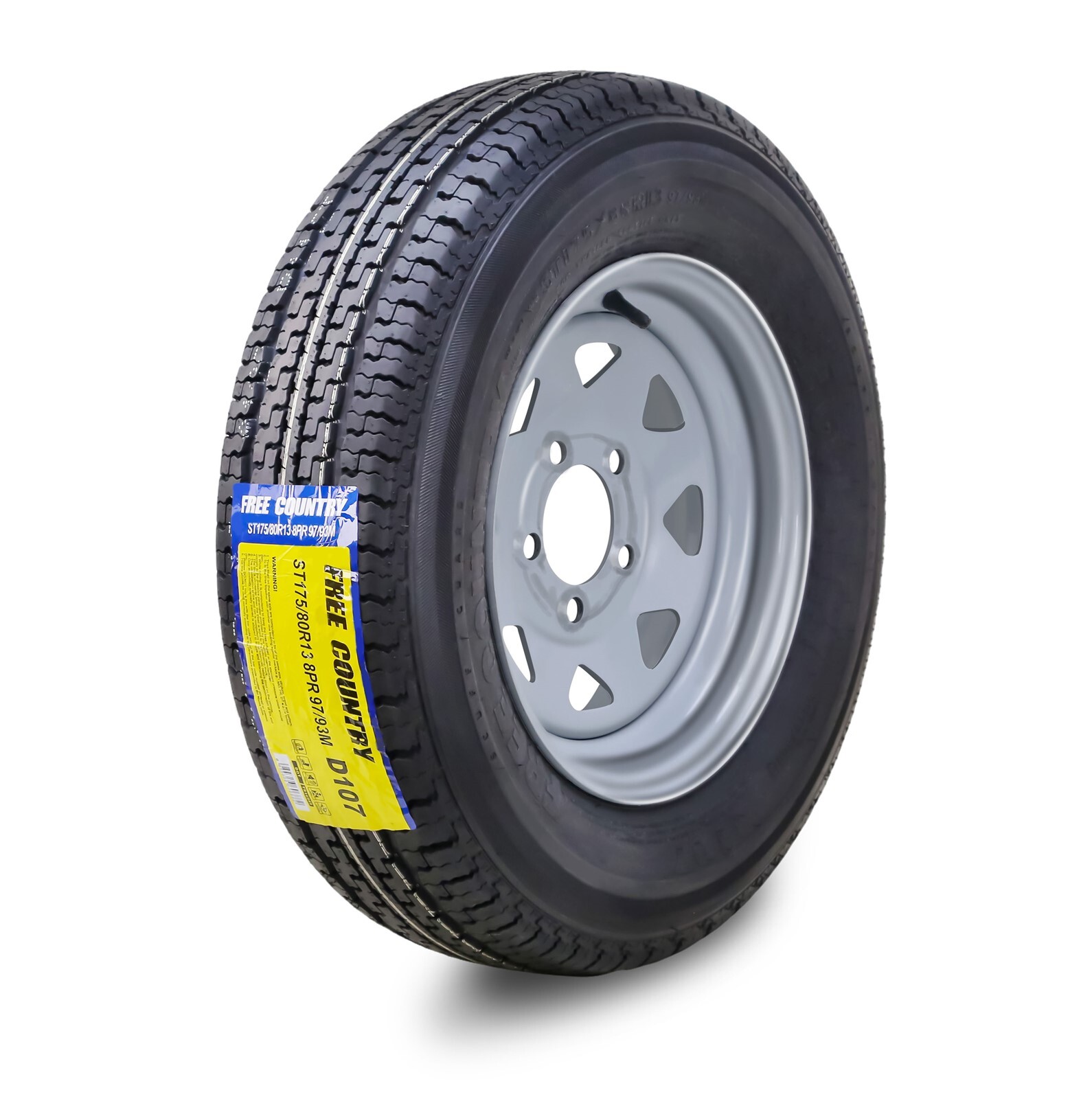 Free Country Trailer Tire Rim ST175/80R13 8-Ply D 97M 5 Lug x 4.5″ Silver Spoke