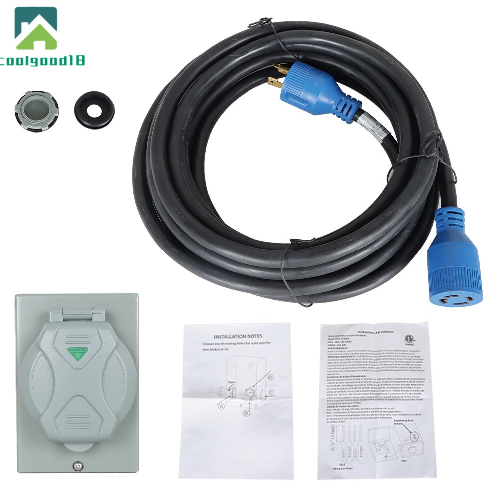 30 Amp Generator Cord 25FT and Power Inlet Box, NEMA L14-30P/L14-30R 125/250V