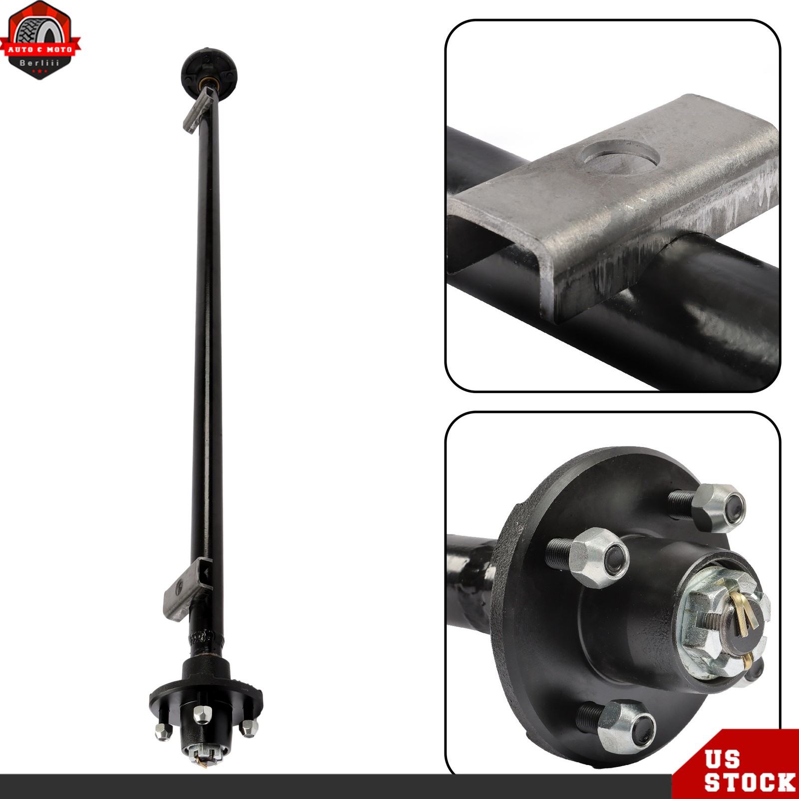 2000 lbs Trailer Axle with U-Bolt Kit 4 lug-4″ 61″ Hub Face 46″ Spring Center