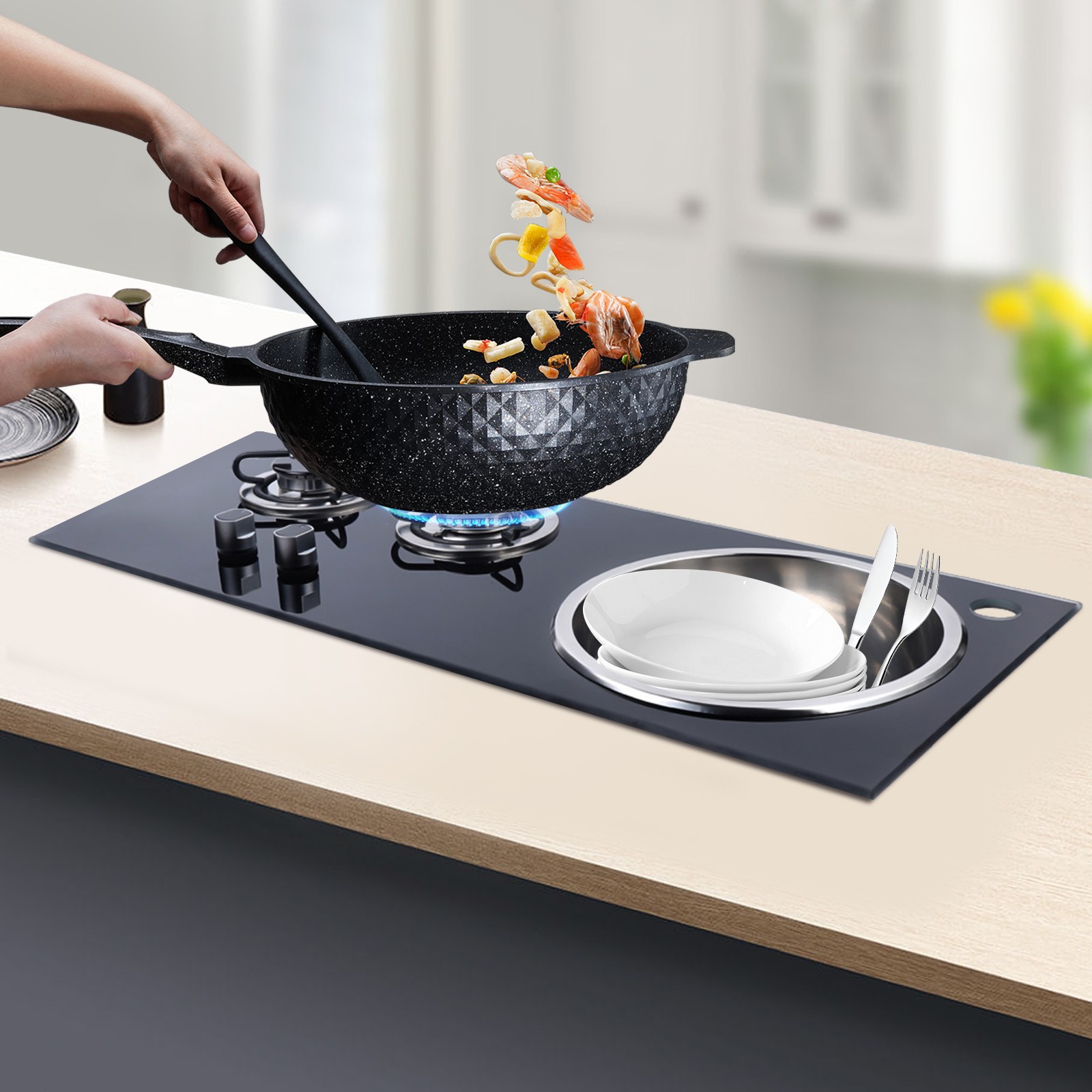 2 Burner LPG With Sink Combo Cooktop Boat Caravan RV Camper Gas Stove Hob