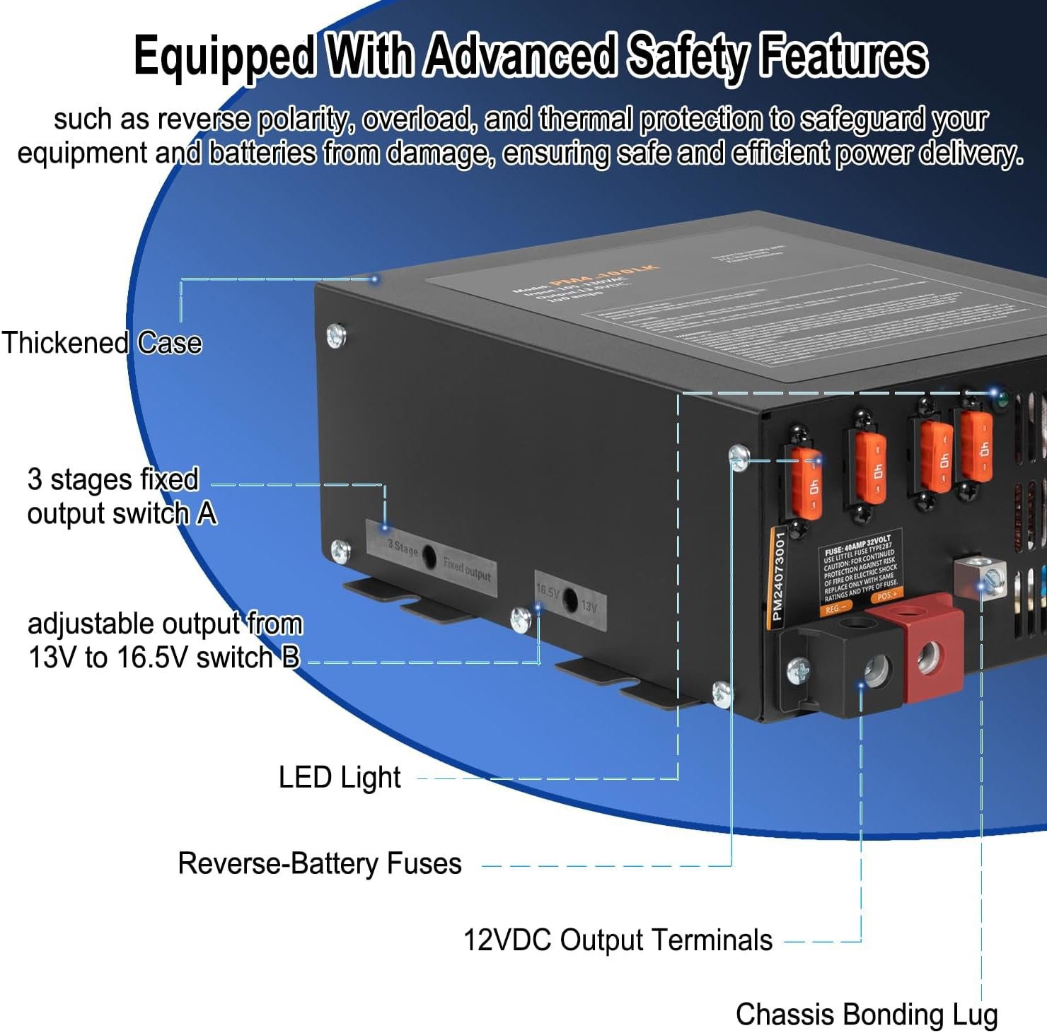 For Lead-Acid & Lithium Batteries 120 Amp RV Power Converter 110VAC to 12VDC