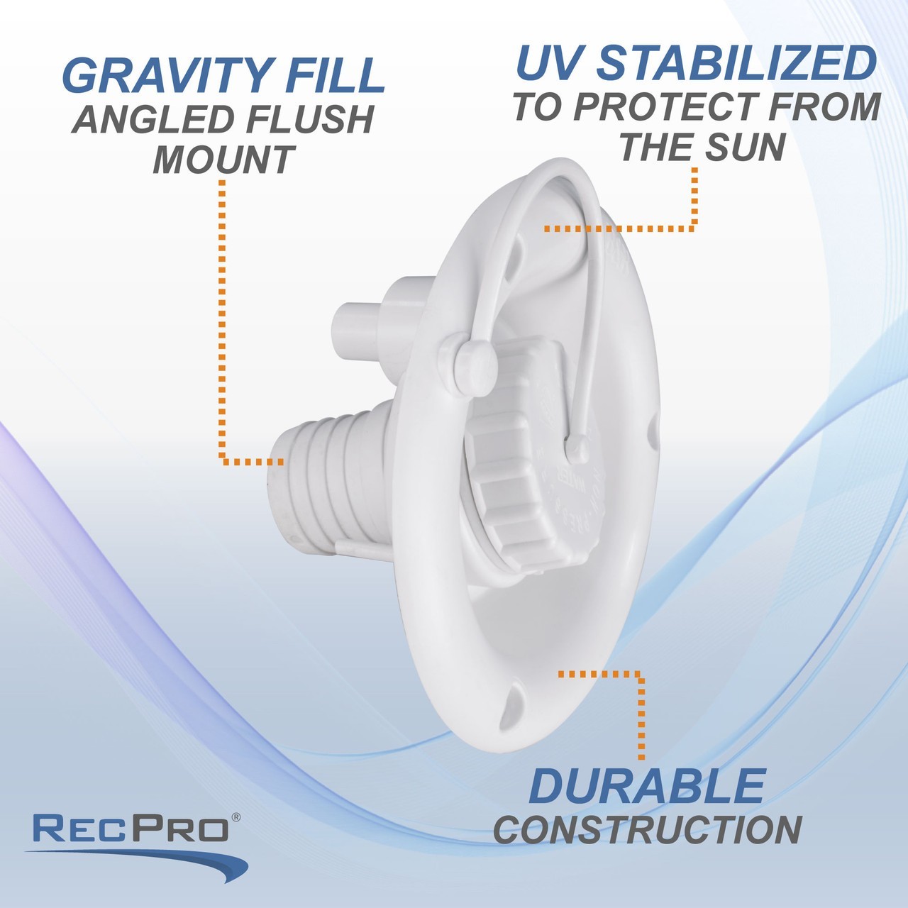 White RV Round Fresh Water Gravity Fill Hatch Water Tank Spout | Made in America
