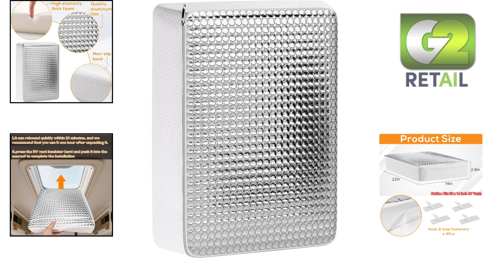 14×22” RV Vent Cover with Hook & Loop Fasteners – Thermal Insulation Solution