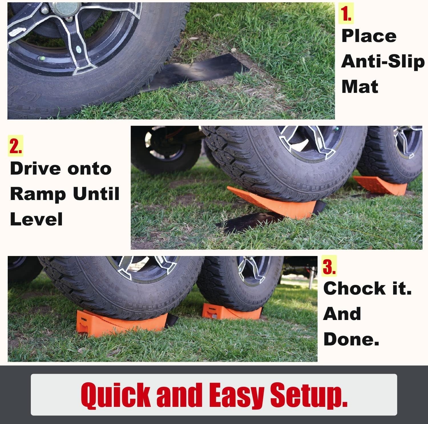 RV Leveling Ramps 2 Pack Kit | Premium anti Slip Camper Leveler | Trailer Wheel