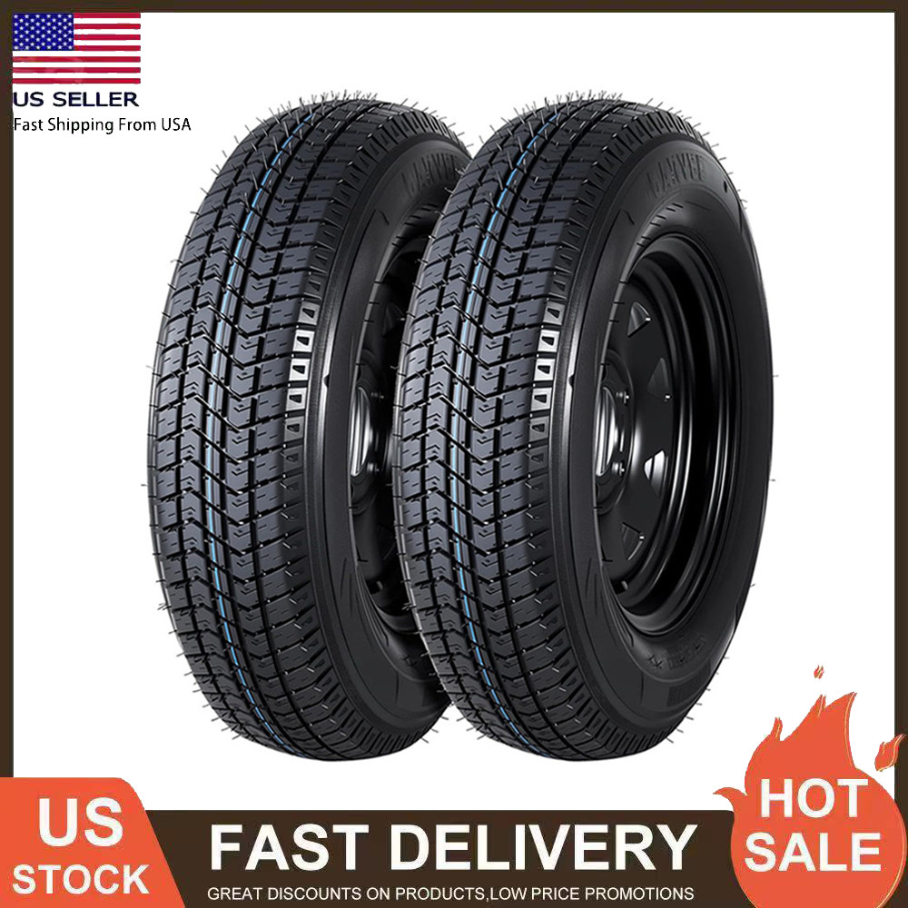 2 Pack ST175/80D13 Trailer Tires with Rims 175/80 D 13 LRC 5 Lug on 4.5″, 6PR
