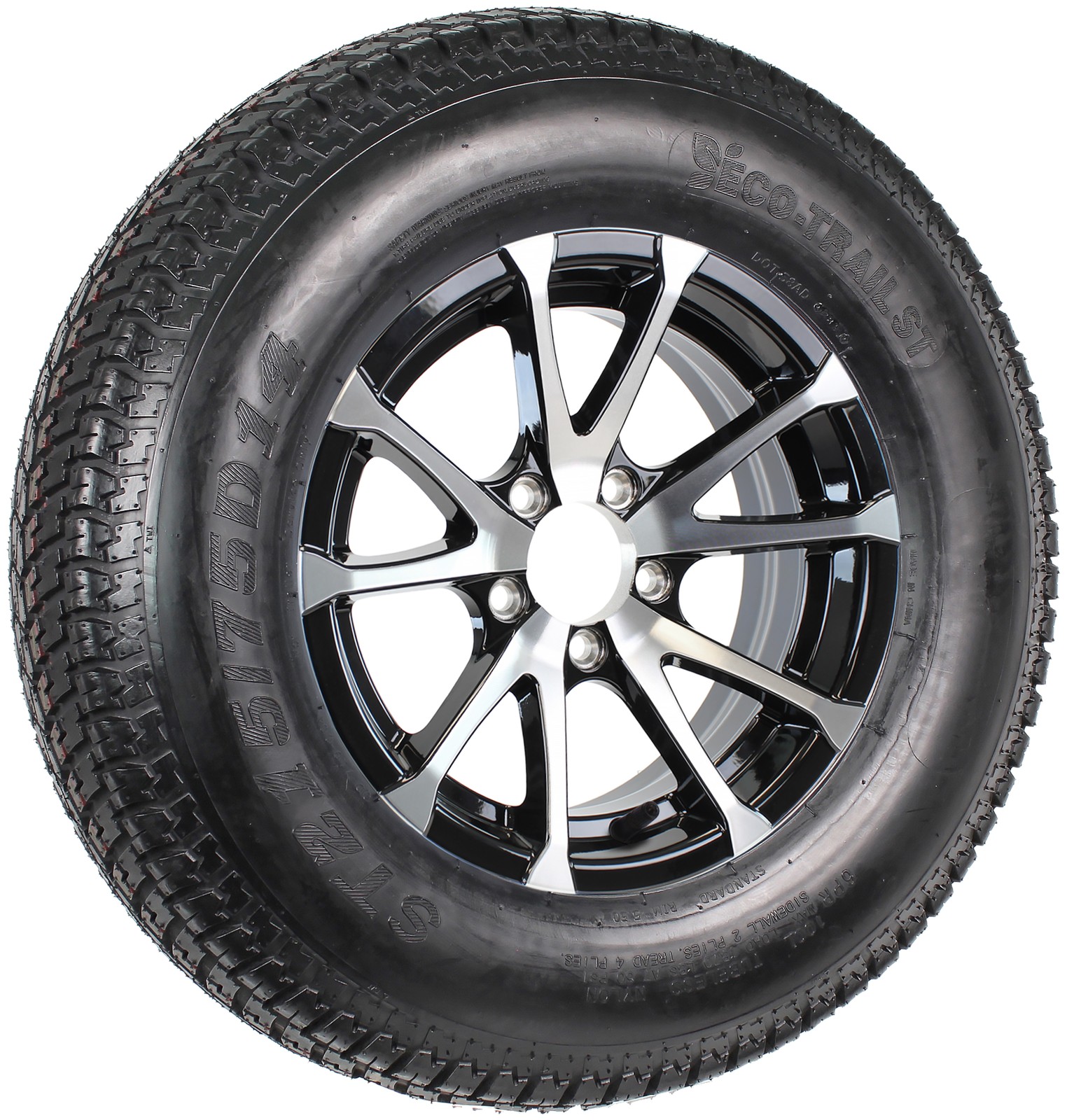 Trailer Tire Rim ST215/75D14 14 Inch LRC 5 Lug Avalanche Black Aluminum Wheel