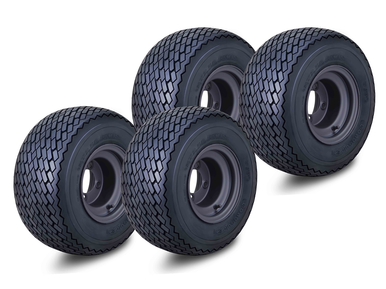 ROADGUIDER Golf Cart Tire & wheel 18X8.5-8 4-Ply /w 4X4″ PCD Matte Black Rim PK4