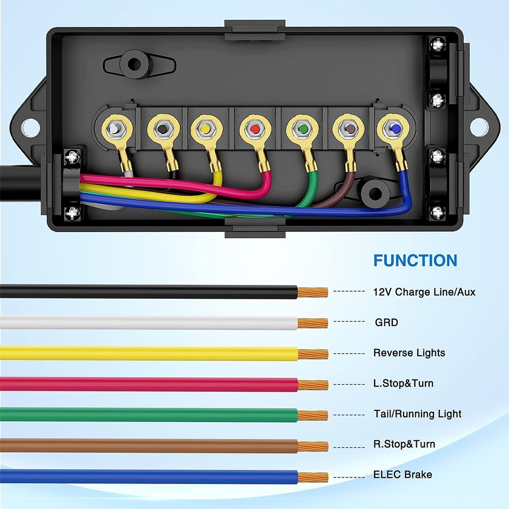 7ft 8ft 10ft Trailer Cord 7 Way Plug Inline Junction Box Wiring Harness Kit
