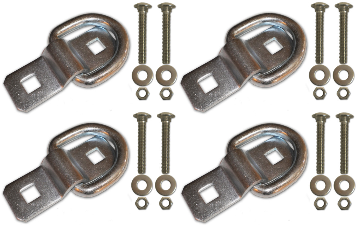 4 – 3/8″ Stainless Steel D Ring Rope Chain Tie Down Trailer Kit with SS Bolts
