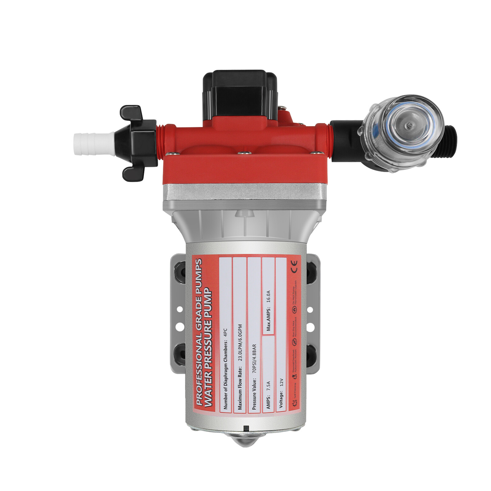 12V 6GPM Water Diaphragm Pump Self-Priming Pump High Pressure 70PSI for RV Boat