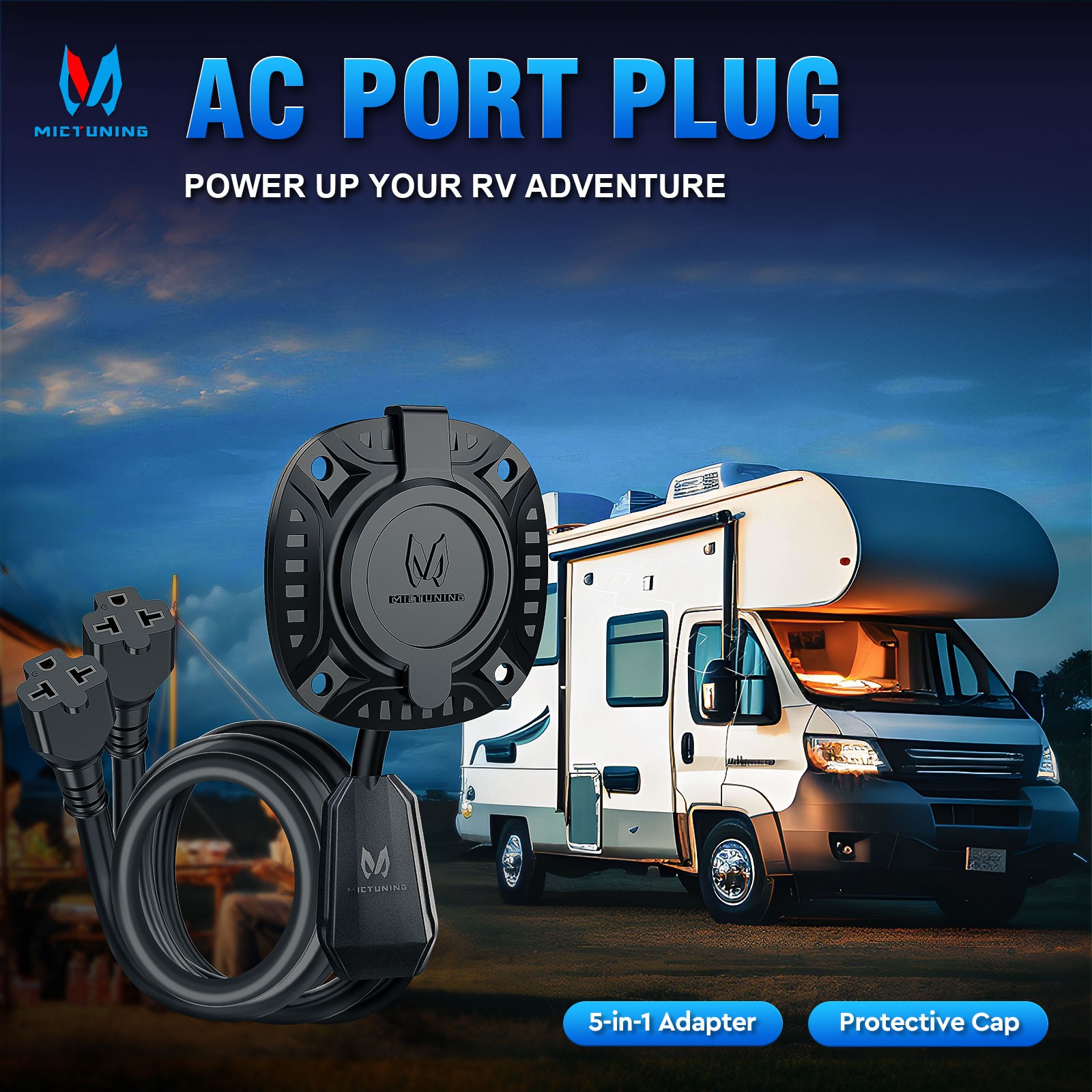 MICTUNING 20A 125V AC Port Plug, 12 AWG Shore Power Inlet Plug 20” Extension