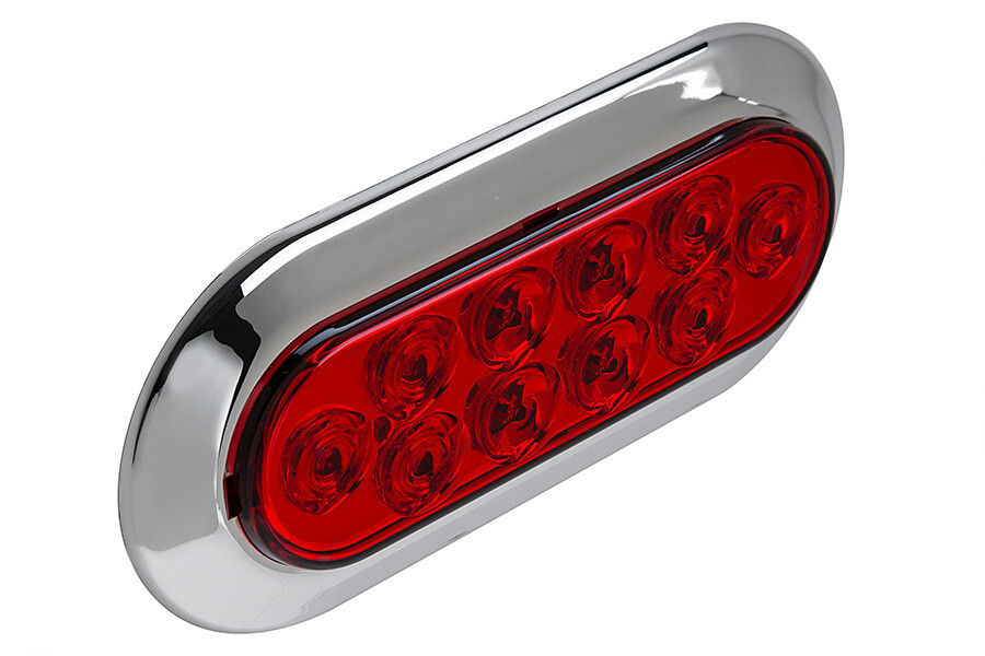 10pc 6″ Oval Chrome Trailer Truck Red 10 LED Surface Mount Stop Turn Tail Lights