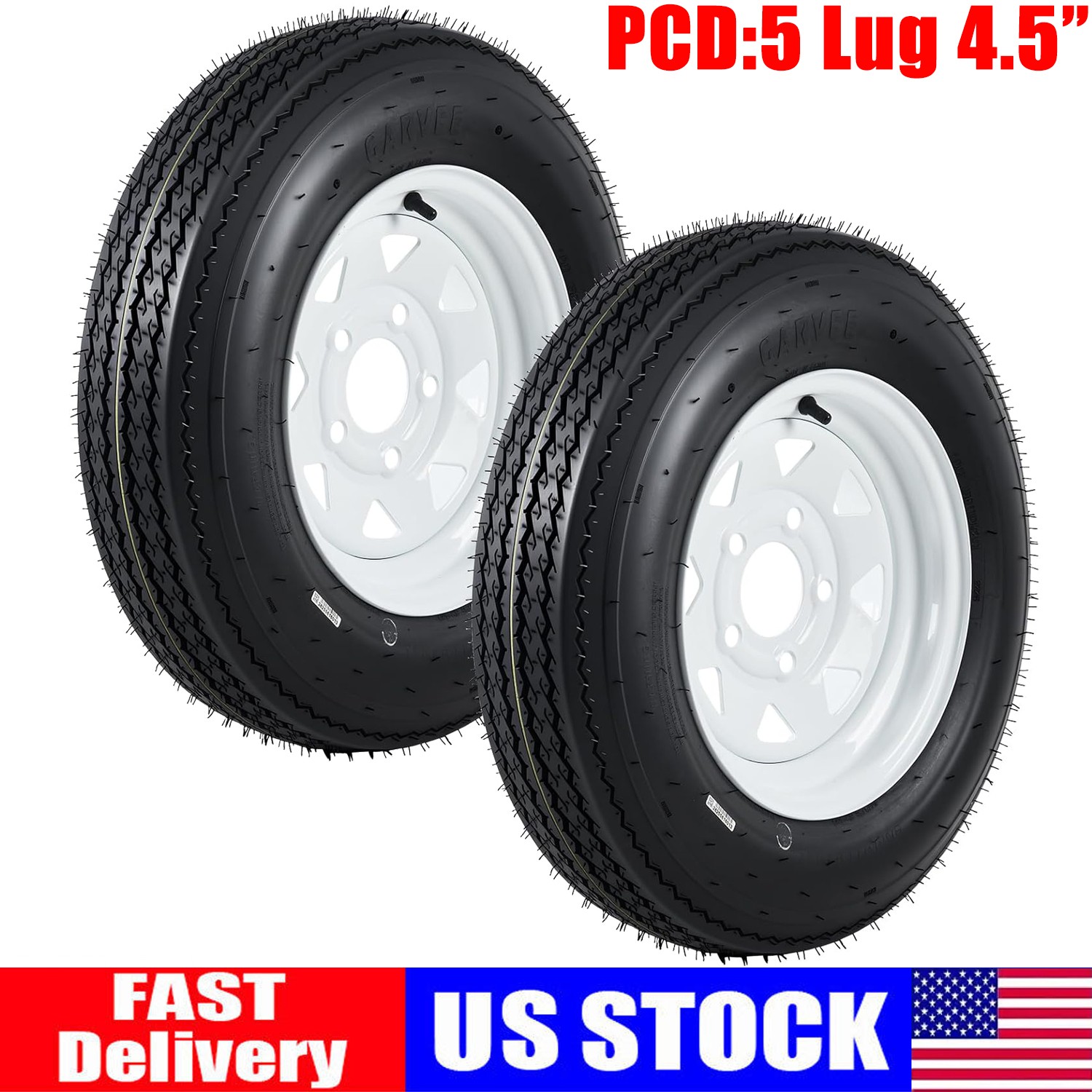 2pack Trailer Tires 5.30-12 5.30×12 530-12 530 12 with 12″ Rims 5 Lug on 4.5″