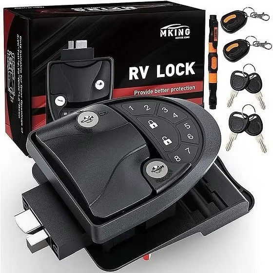 MKING RV Keyless Entry Door Lock Camper Handle Deadbolt Remotes Keys Motor King