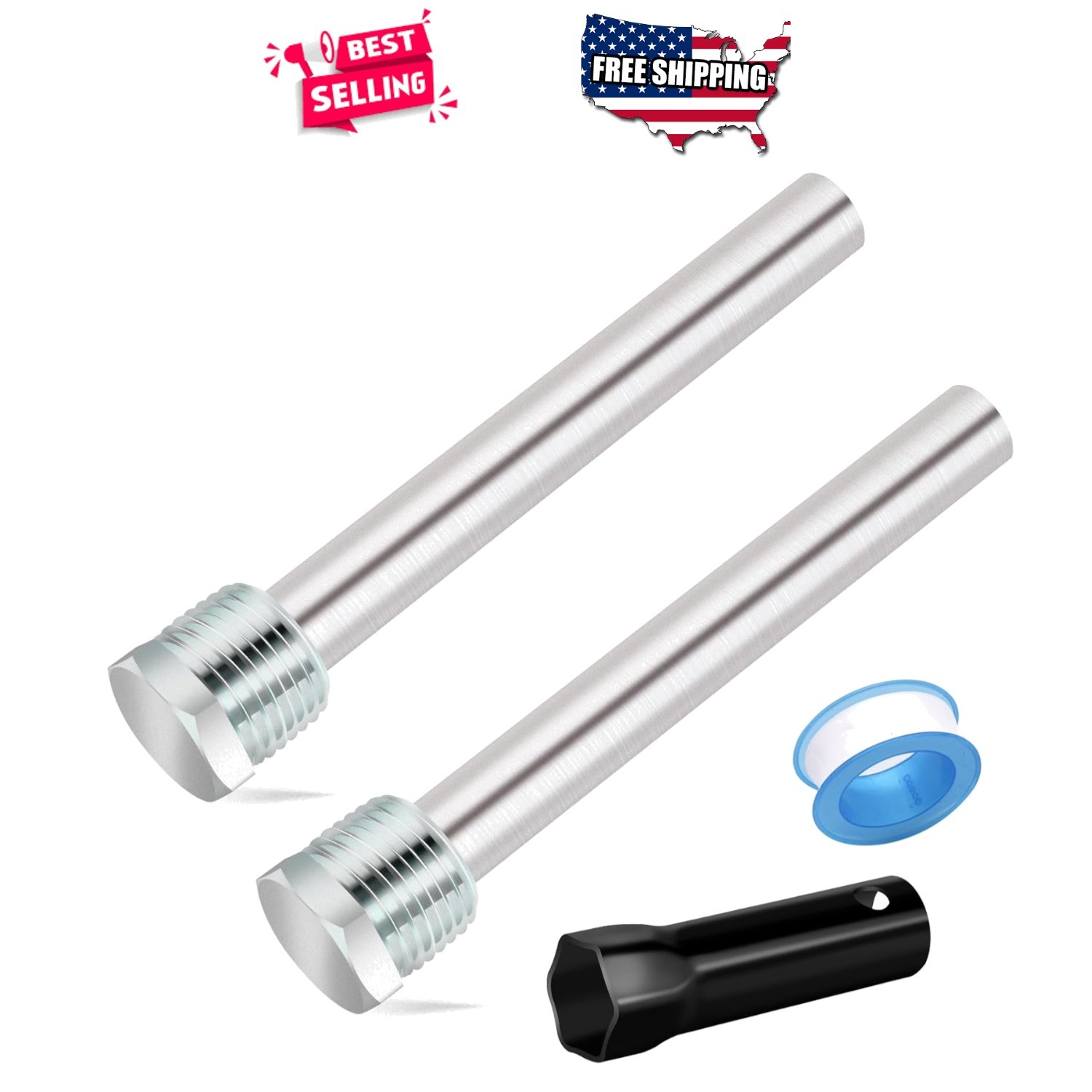 RV Water Heater Anode Rod Replacement 4.5″ 1/2″ NPT Magnesium 2 Pack Fits Atwood