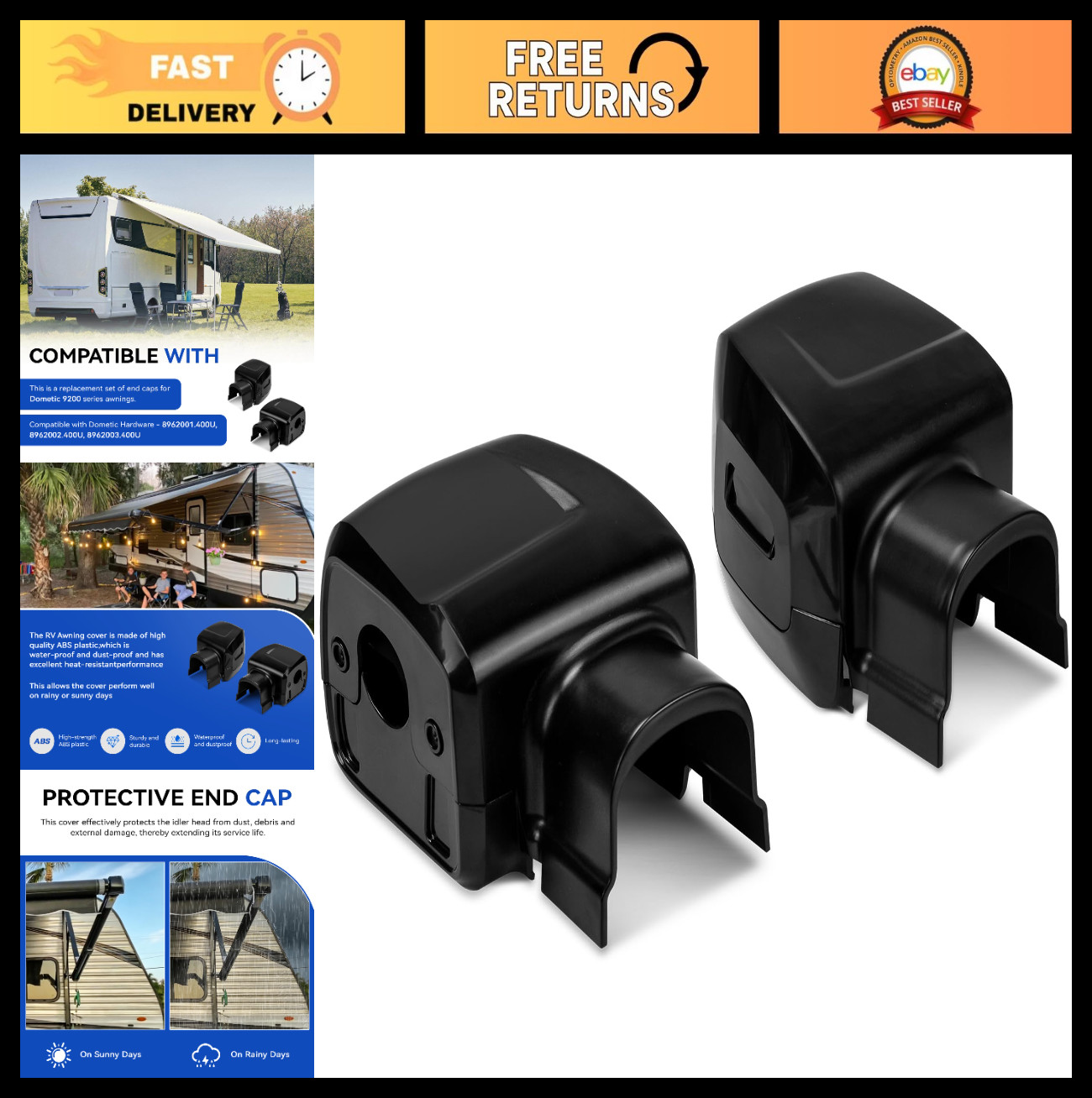 RV Awning Arm End Cap Cover Kit Replacement for 9200 Series Awnings – Black