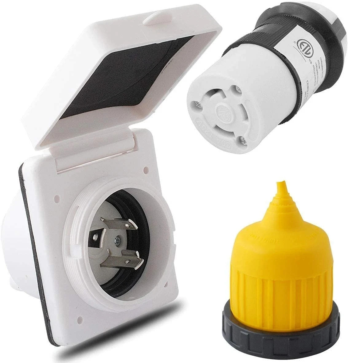 30/50AMP RV Power Inlet Outlet Shore Kit w/Boot Cord Protector ETL Listed USA