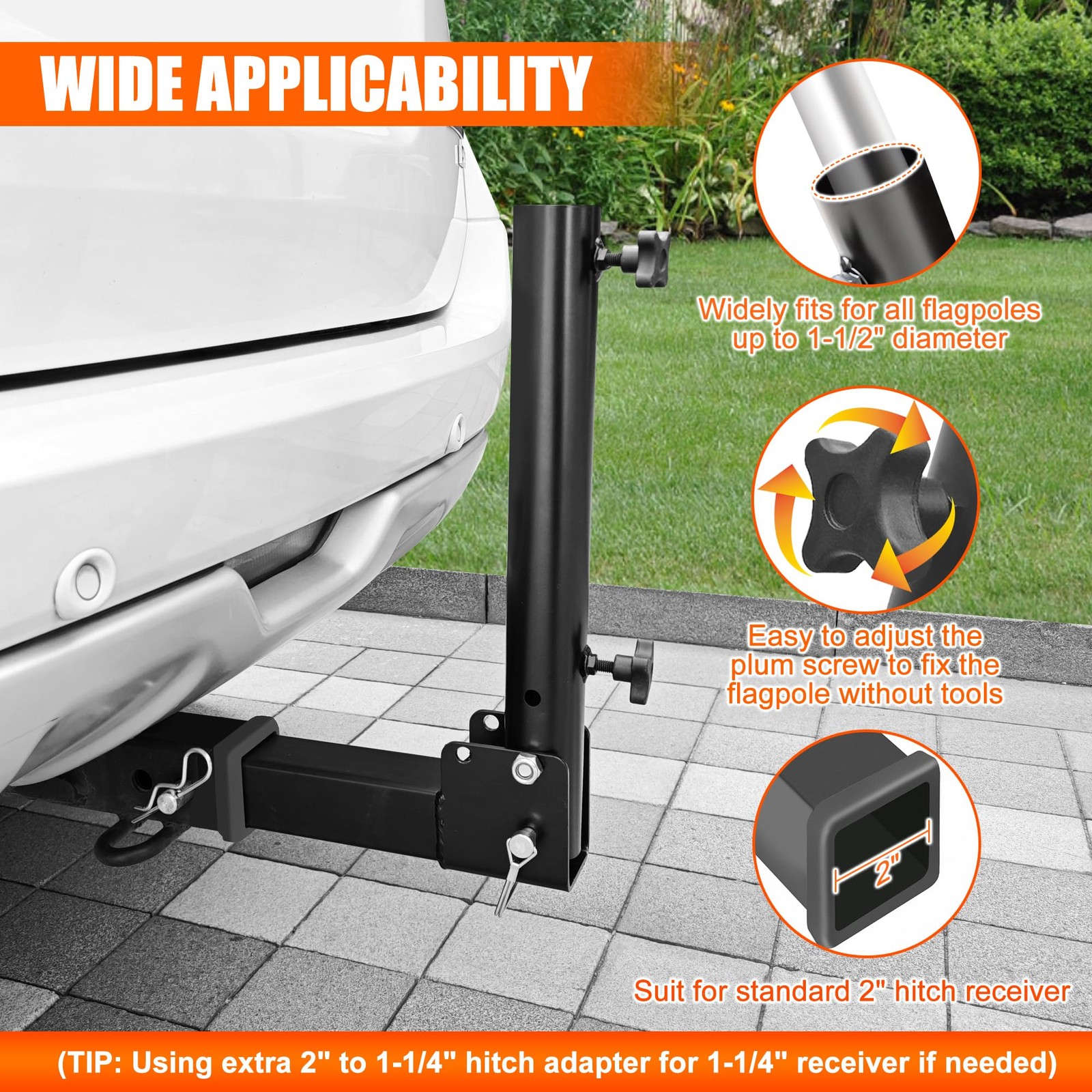 LOCKIETTA Foldable Hitch Mount Flagpole Holder, Heavy Single Flagpole, Black