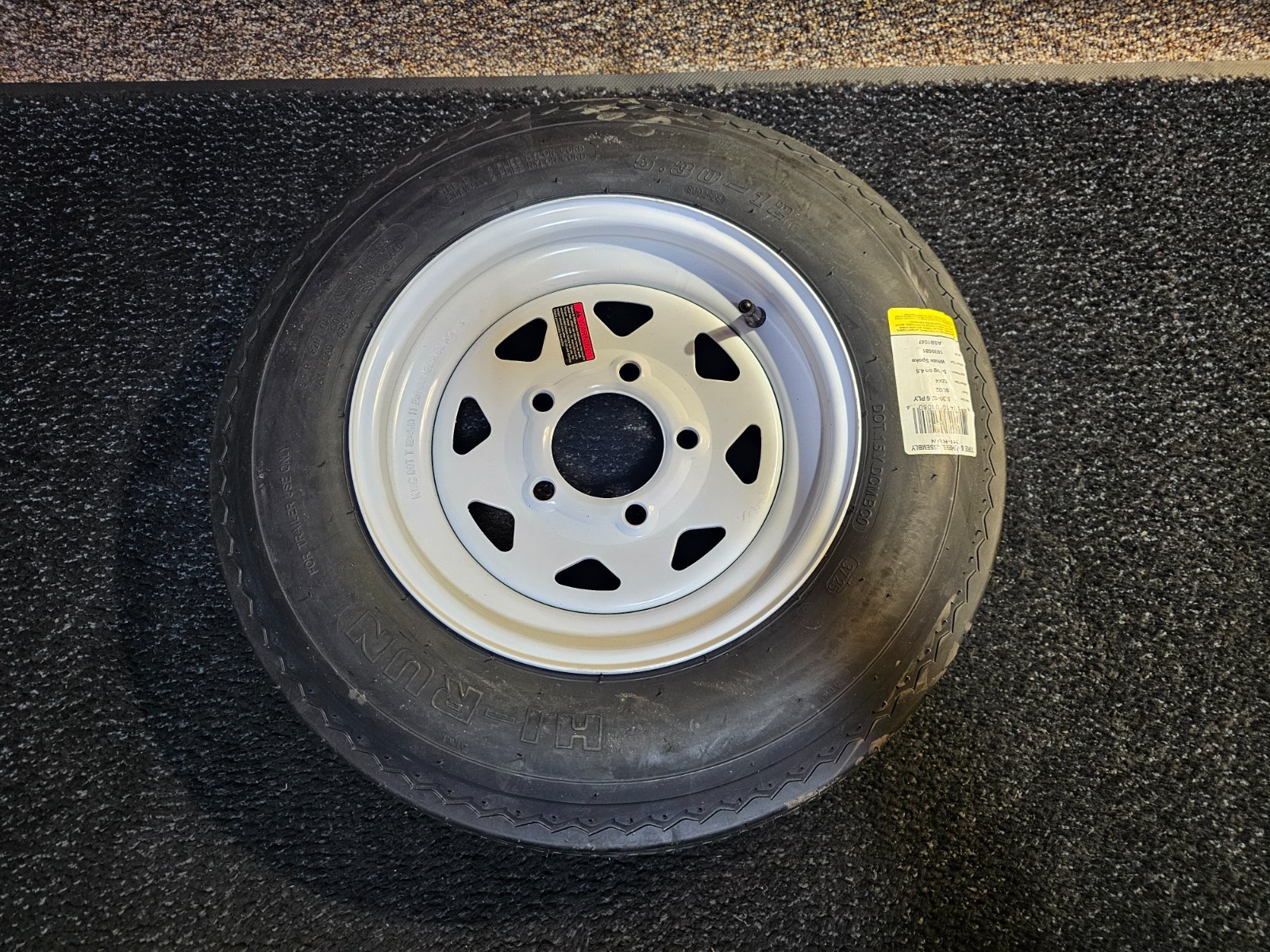 (QTY 1) HI-RUN 5.30-12 TRAILER Tubeless Tire & Rim SU02 6 Ply 82M Load C 5 Lug