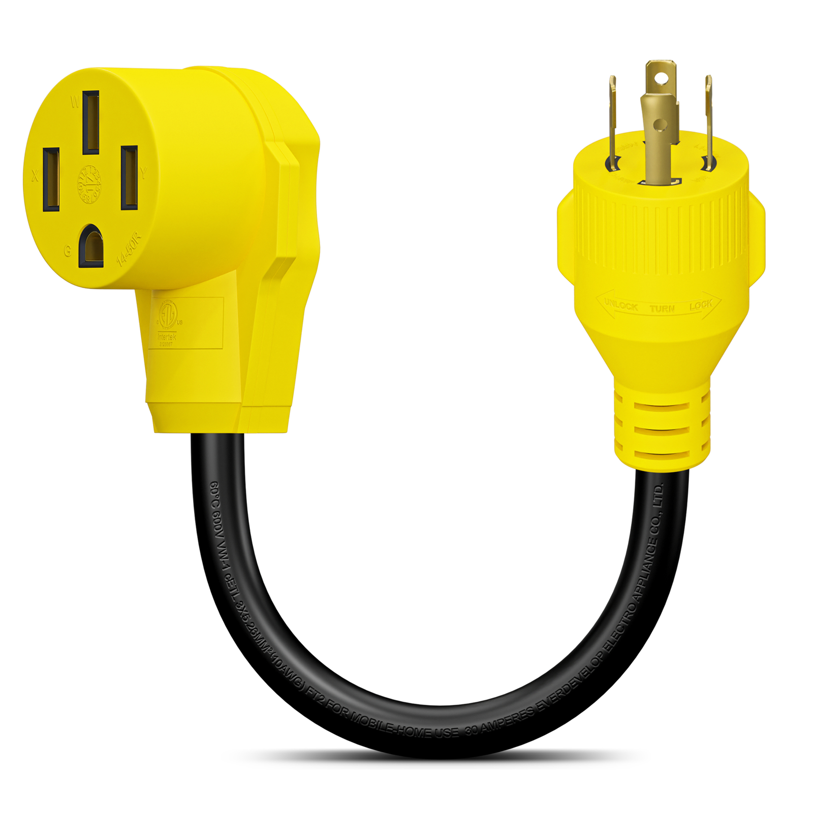 RV Generator Power Adapter 30AMP Male 4-Prong Plug to 50 AMP Female 12inch