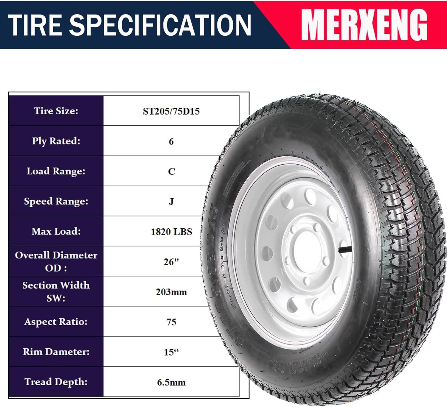 2 Pack ST205/75D15 Trailer Tires on Rims 205/75 15 in. 5 Lug with Silver Wheel