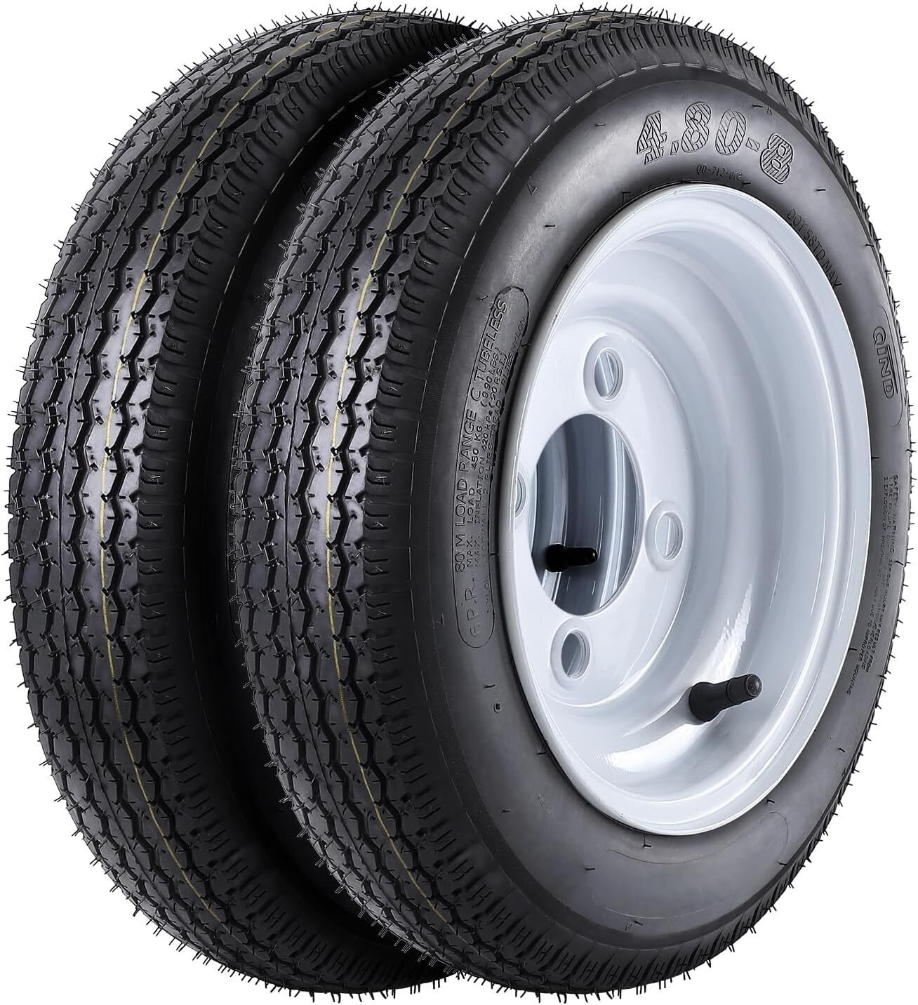 2 Pack 4.80-8 4.80×8 Trailer Tires On Rims 480-8 4.8-8 Load Range C 4 Lug 6PR