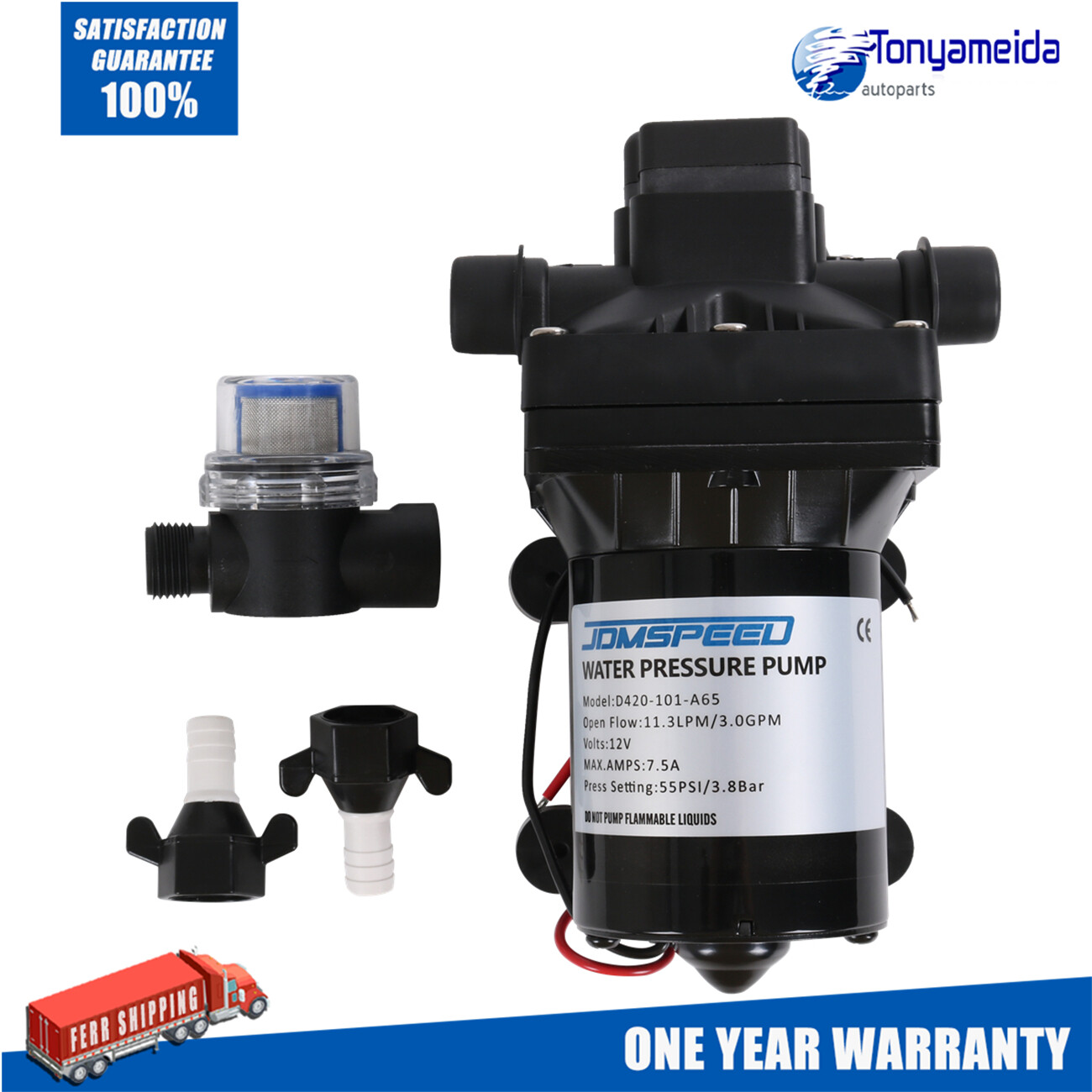12V 3.0 GPM RV Water Pump 4008-101-A65 Revolution 55 PSI with Strainer