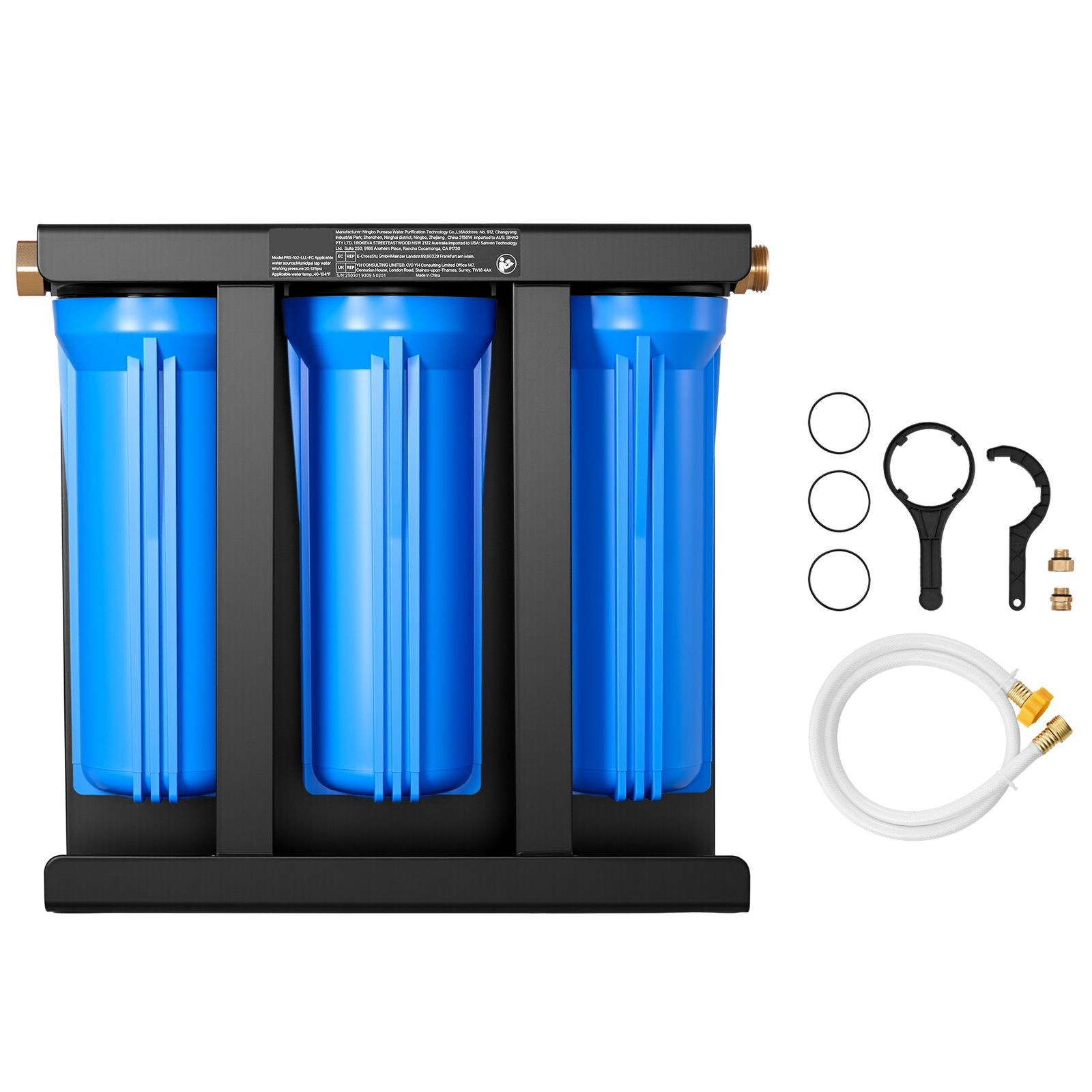 3-Cartridge RV Water Filter System 7500gal, 2.9GPM, for Camping & Boats