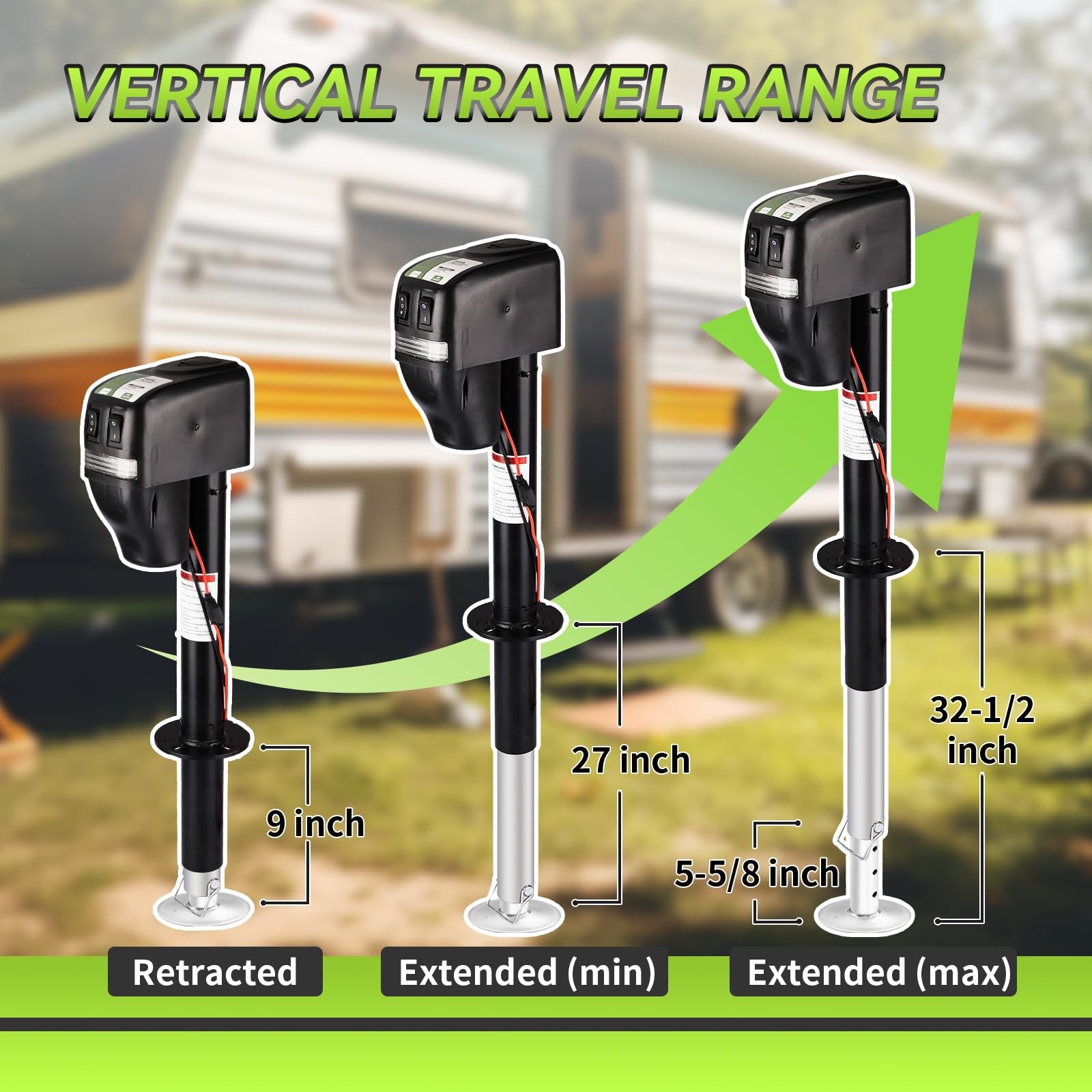 Electric Trailer Jack 5000lbs Heavy Duty 12V LED Black RMETJ F RVMATE A-Frame