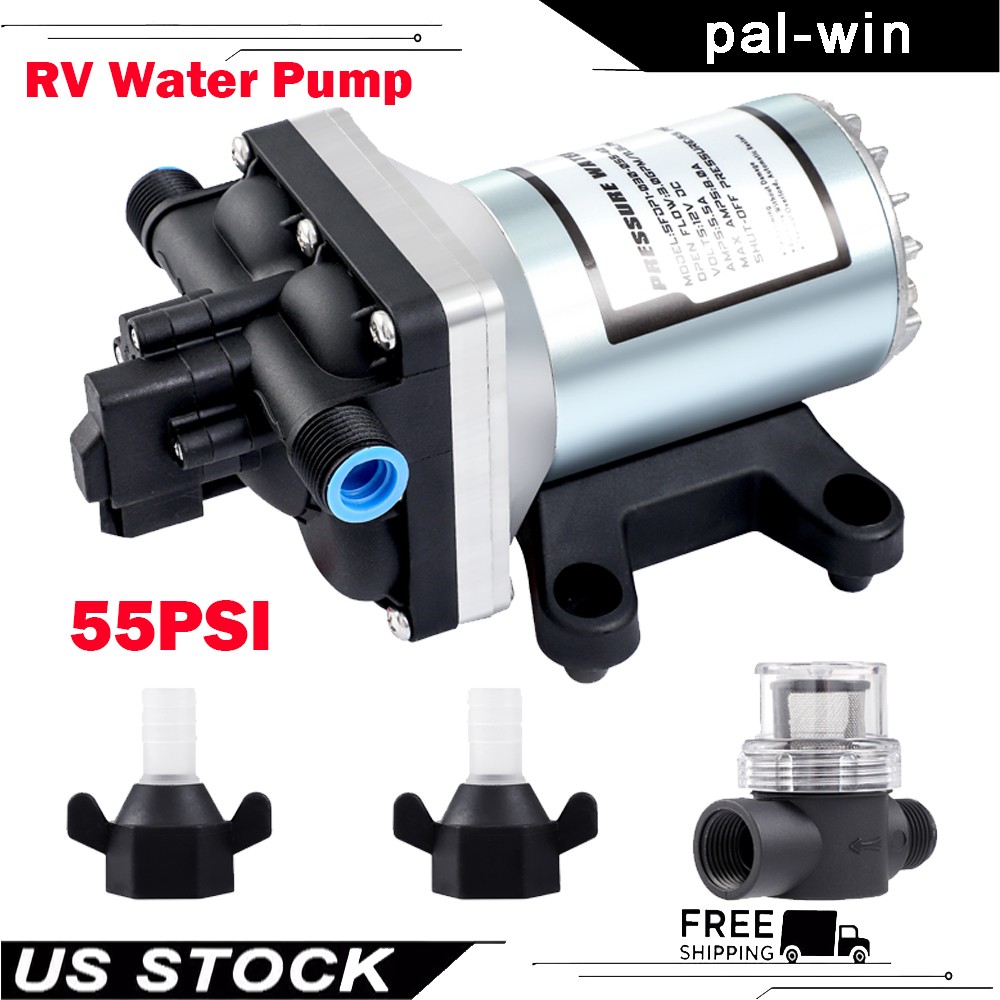 RV Water Pump 12 Volt DC 3.0GPM 55PSI Twist on Filter Boat Marine High Pressure